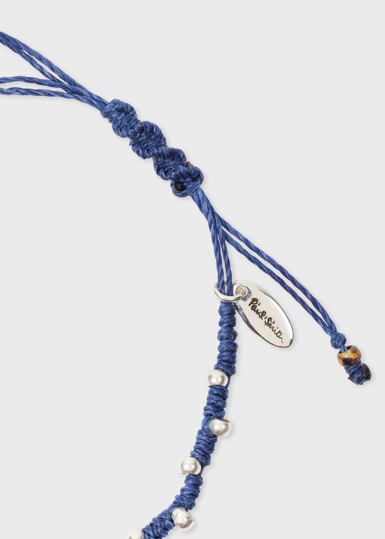 Blue Cord Silver Bead Bracelet