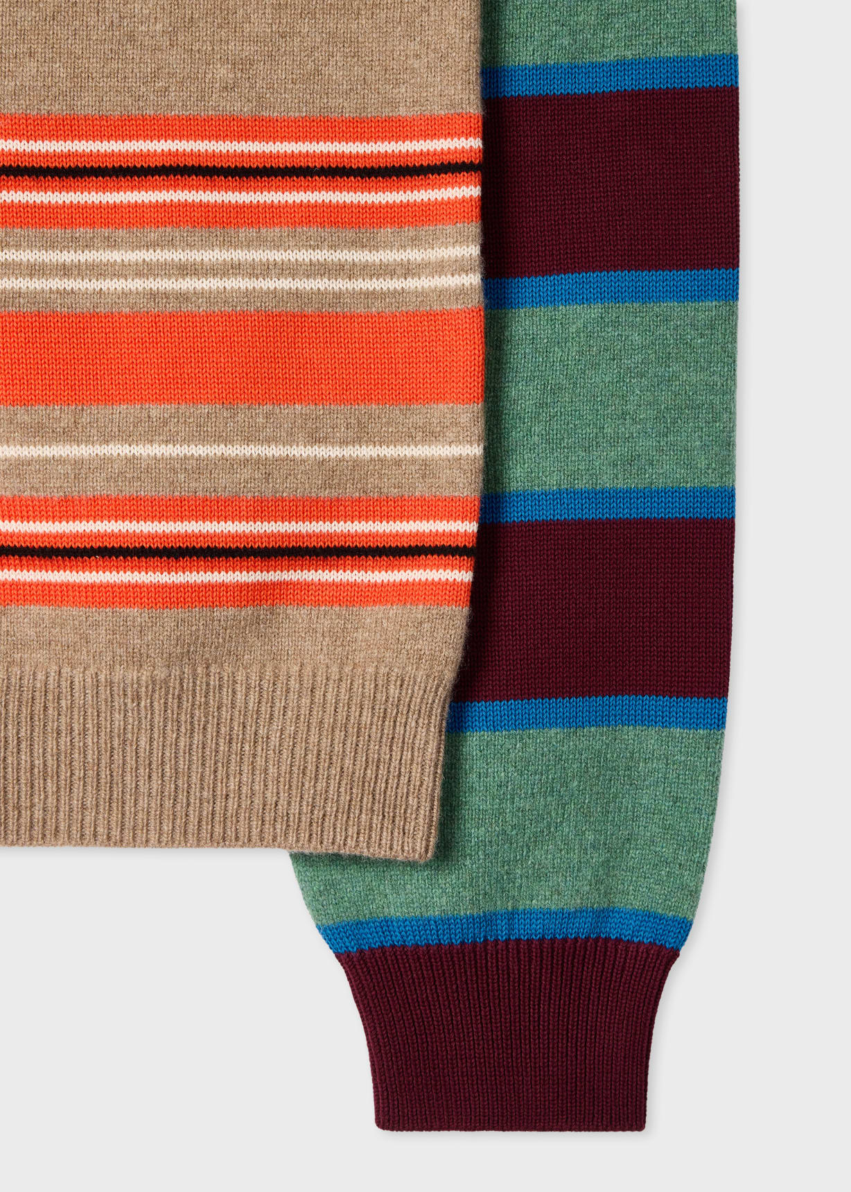 Men's Orange Contrast-Sleeve Lambswool-Cotton Stripe Sweater