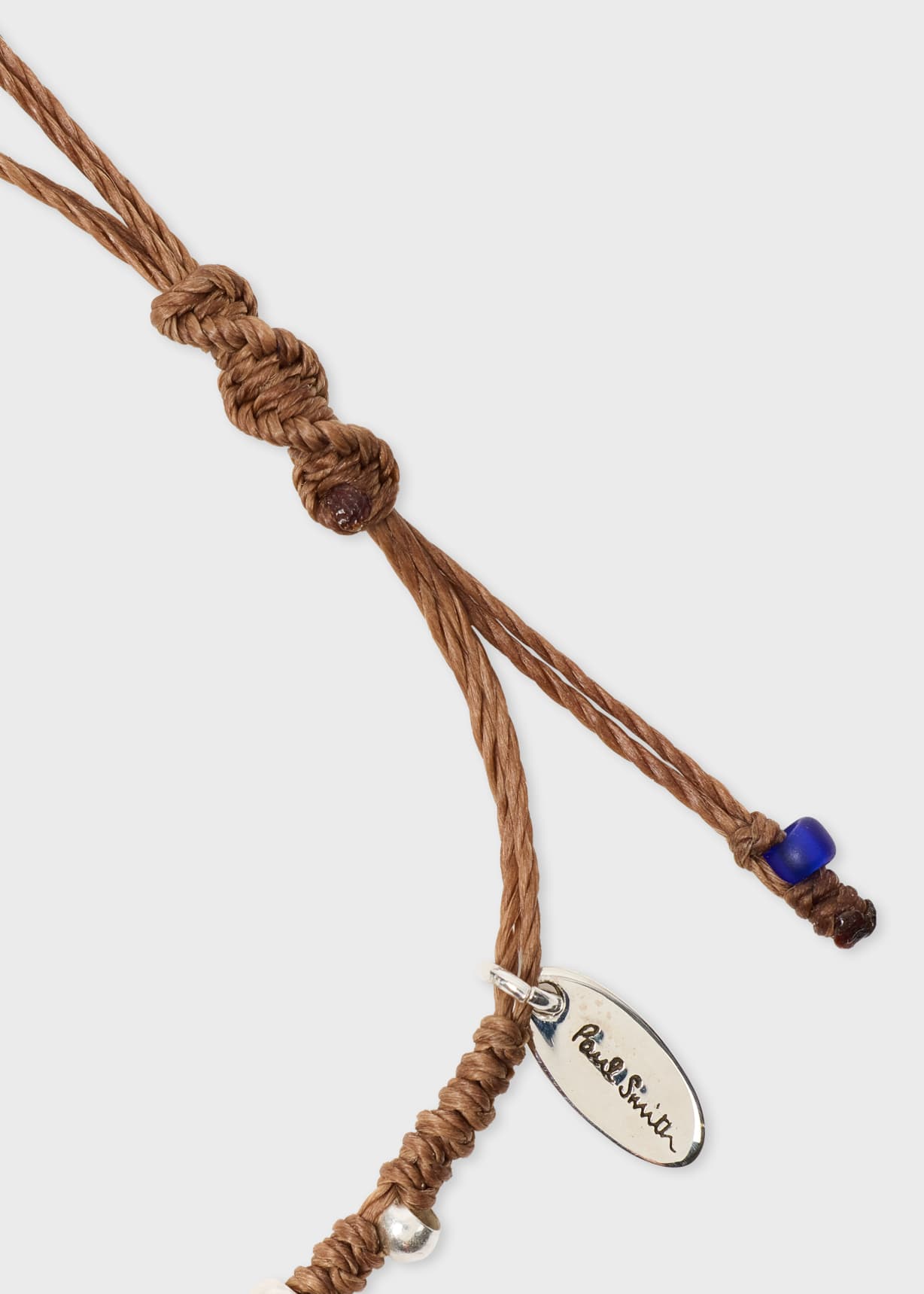 Men's Brown Cord Silver Bead Bracelet
