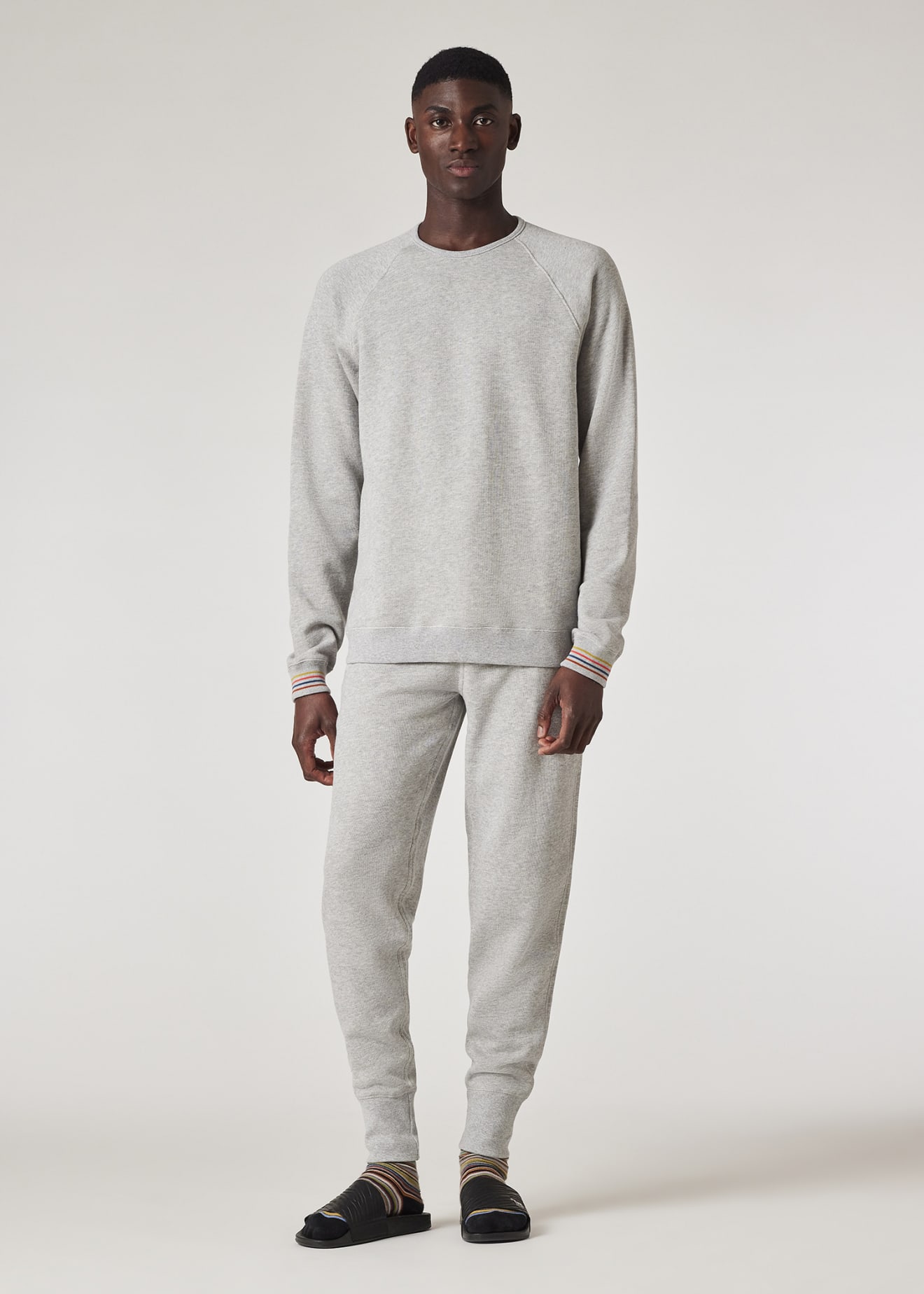 Model View - Grey Cotton 'Artist Stripe' Lounge Pants Paul Smith