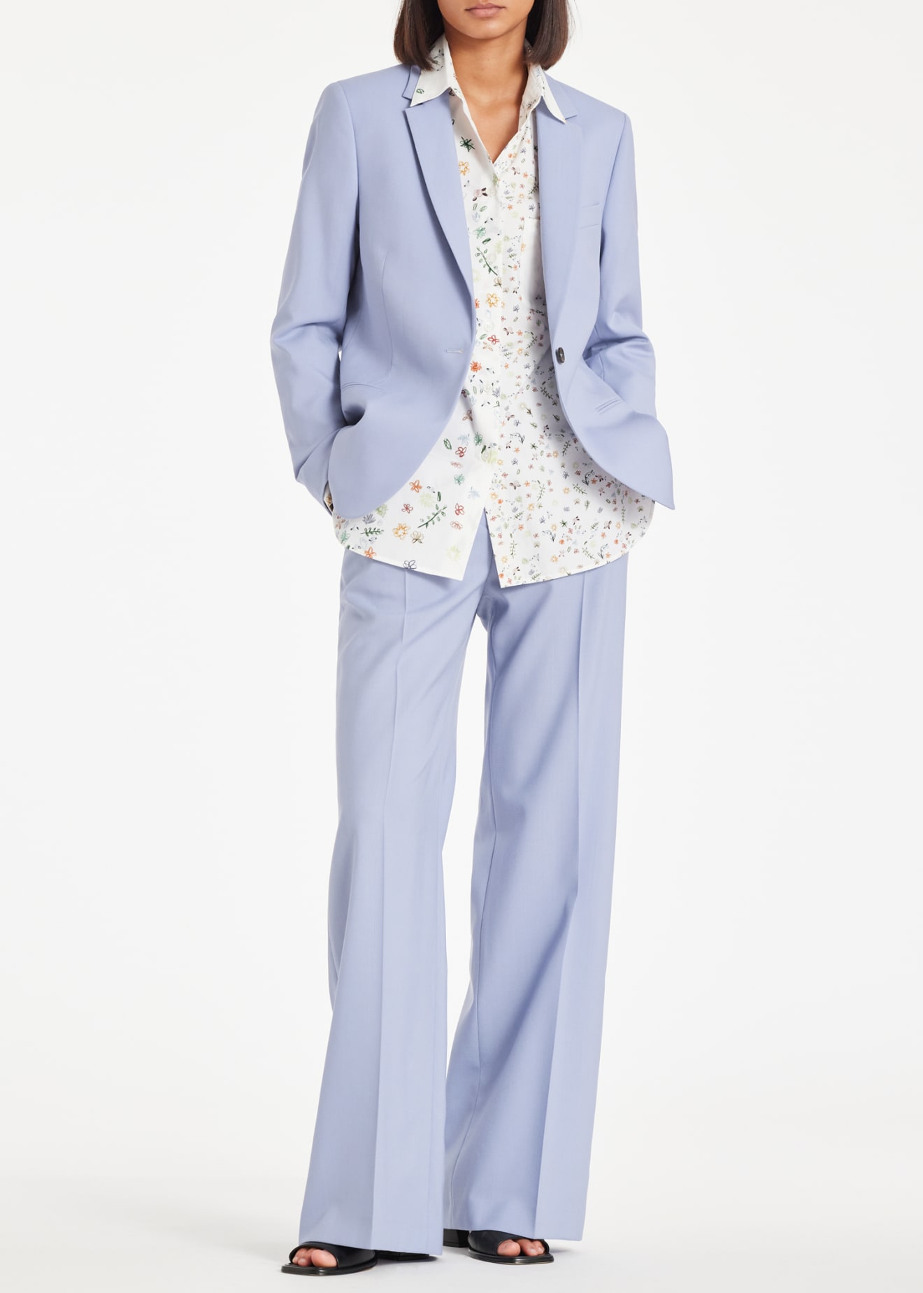 Model View - Women's Pale Blue Wool Hopsack Blazer by Paul Smith