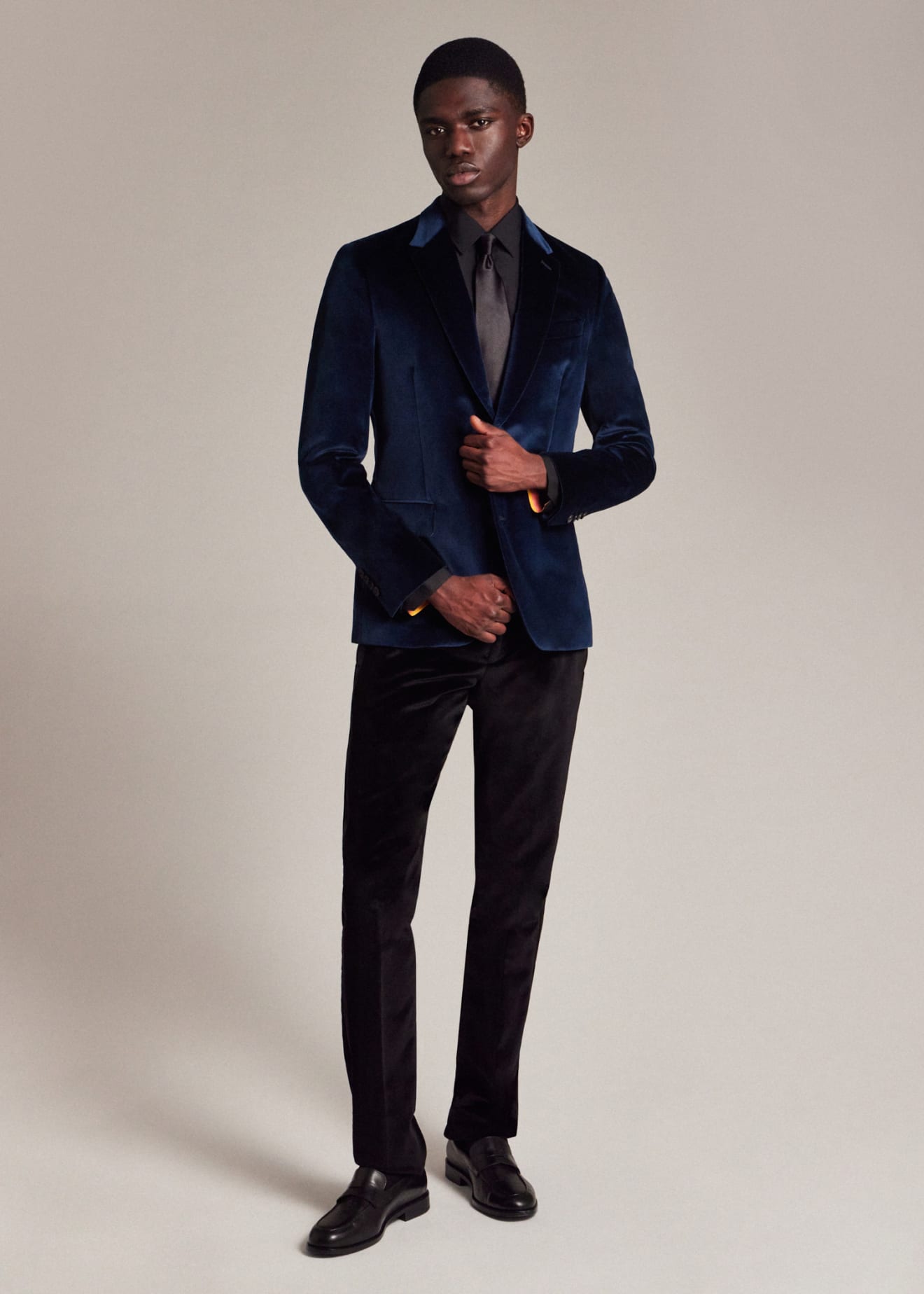 Model View - Slim-Fit Black Cotton Velvet Trousers Paul Smith