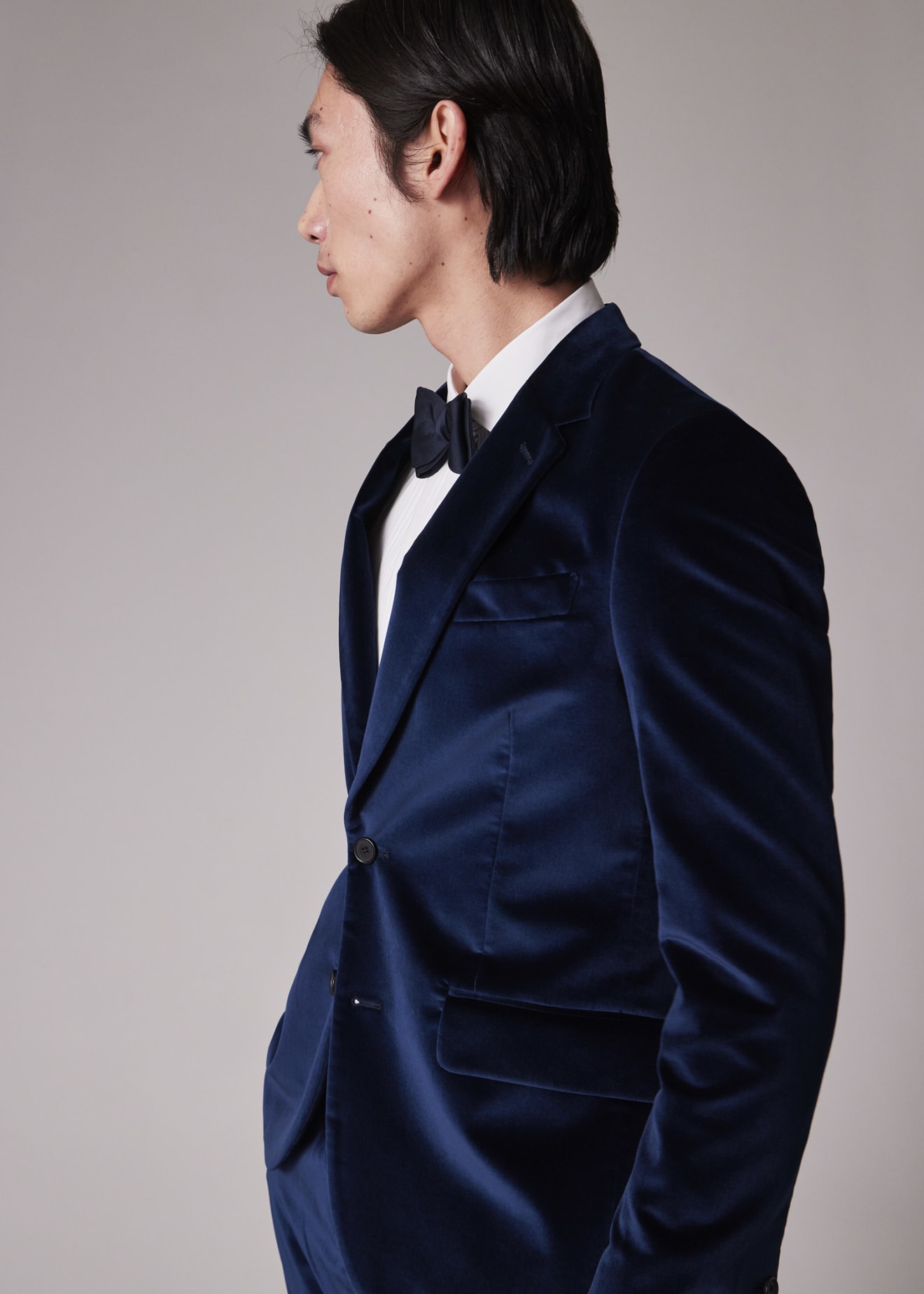 Model View - The Soho - Tailored-Fit Navy Velvet Blazer by Paul Smith