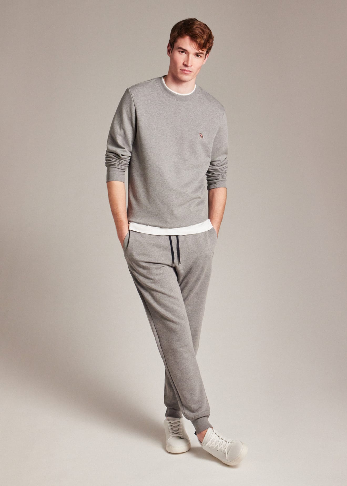 Model View - Tapered-Fit Grey Zebra Logo Cotton Sweatpants Paul Smith