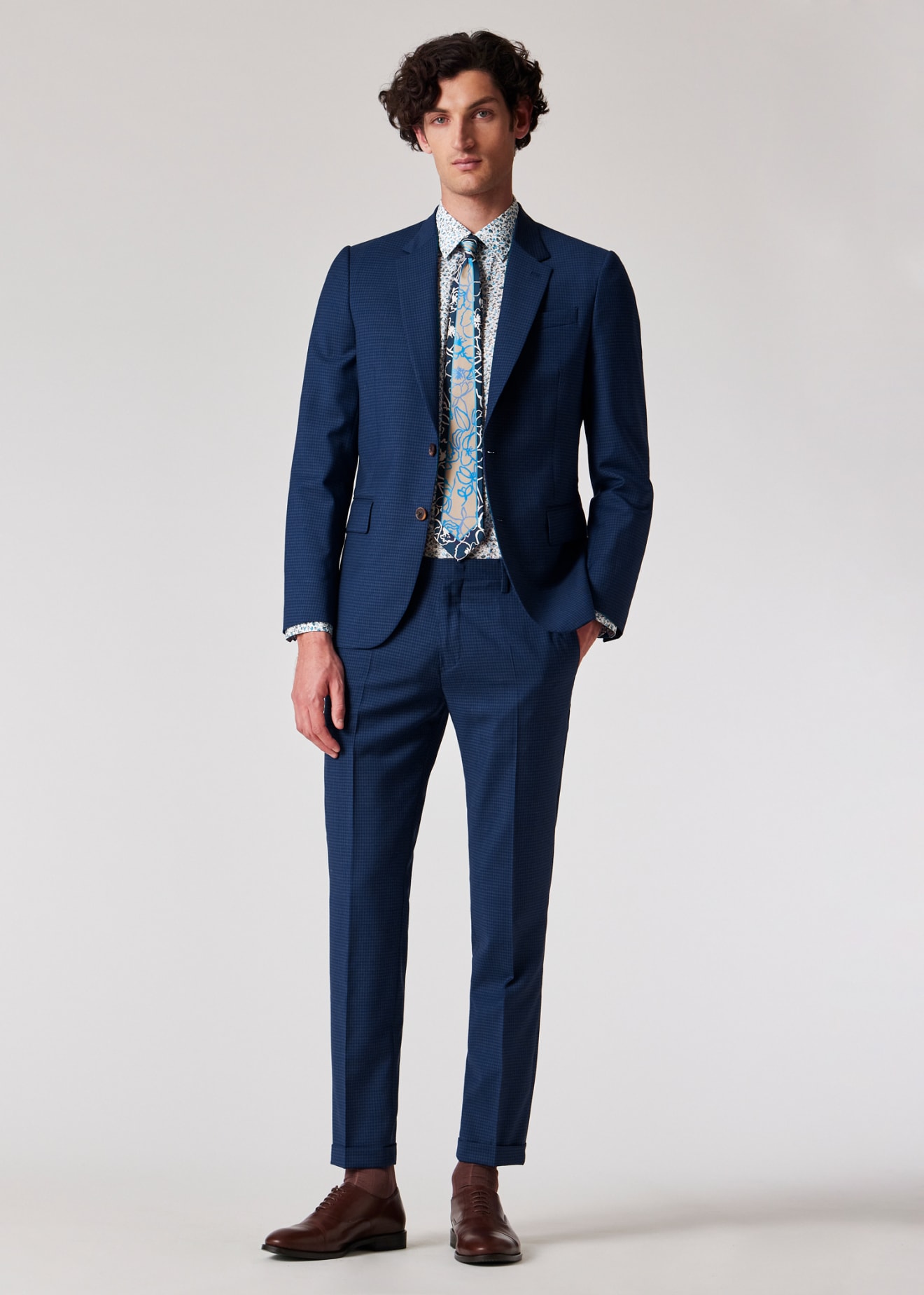 Model view - The Soho - Tailored-Fit Blue Gingham Wool Blazer Paul Smith