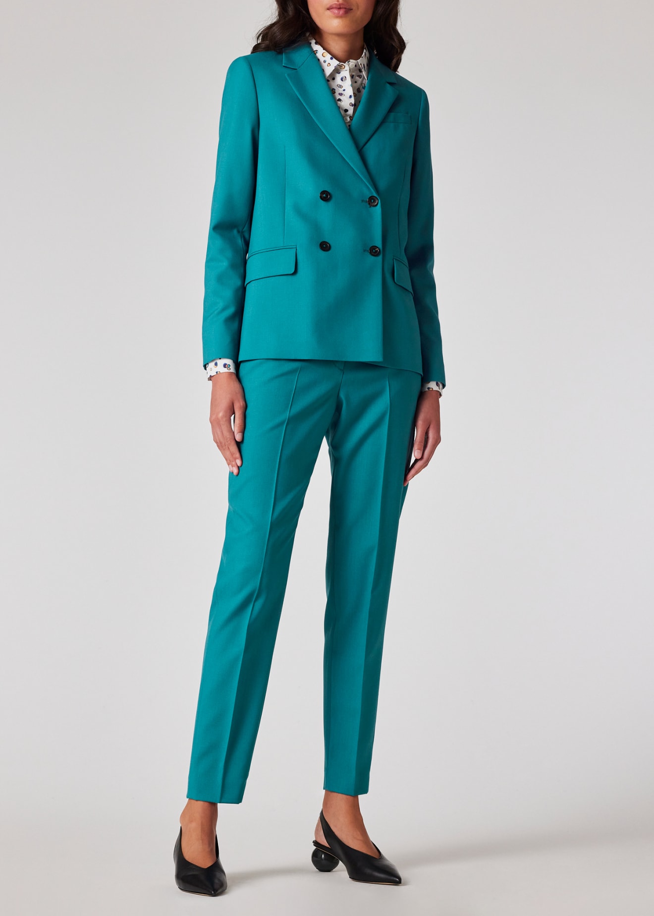 Model View - Women's Peacock Blue Wool Blazer Paul Smith