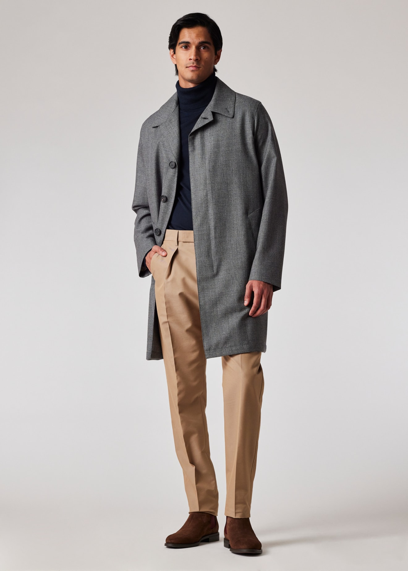 Model view - Grey Wool Woven Check Mac Paul Smith