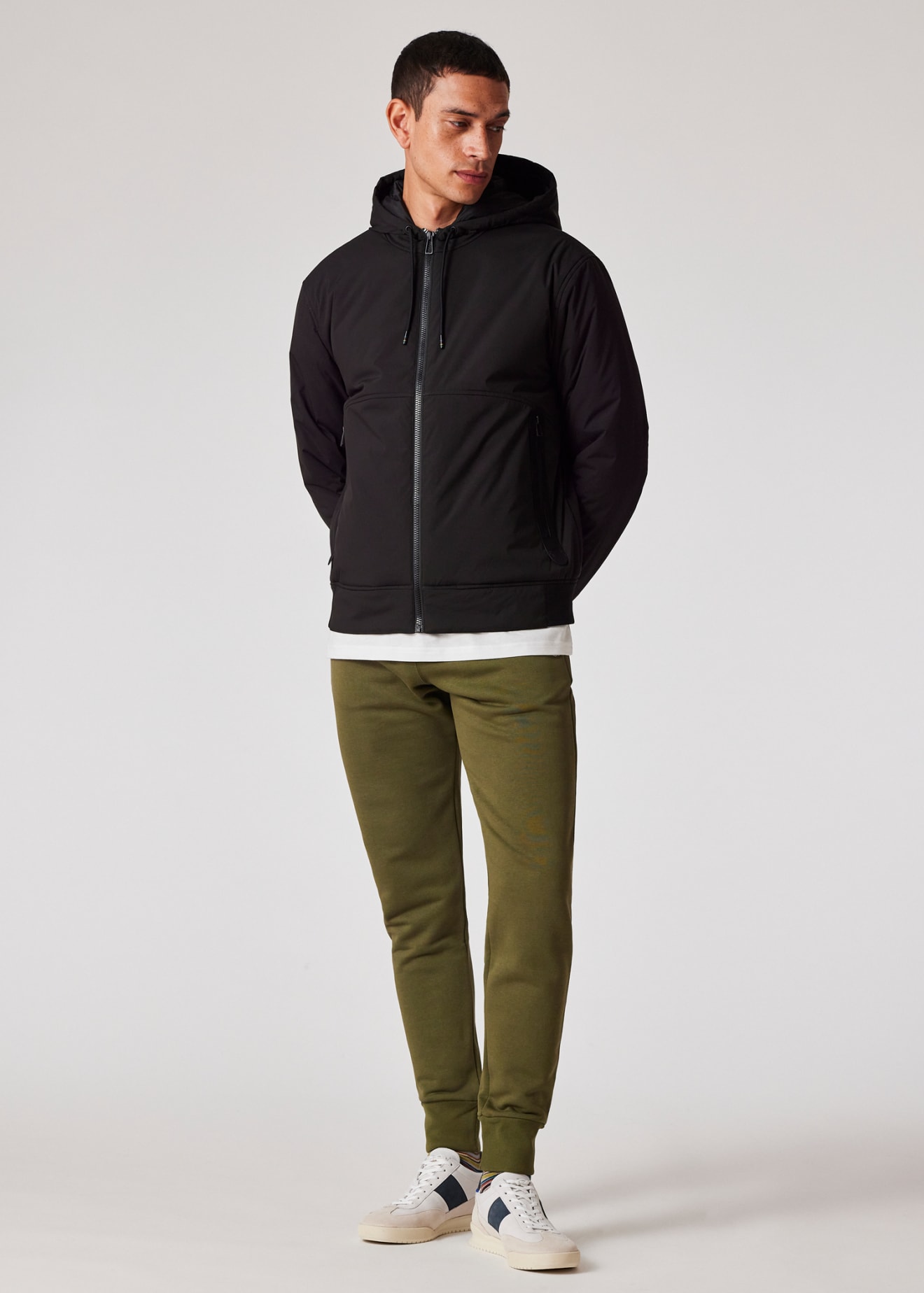 Model view - Black Mixed Media Hooded Jacket Paul Smith