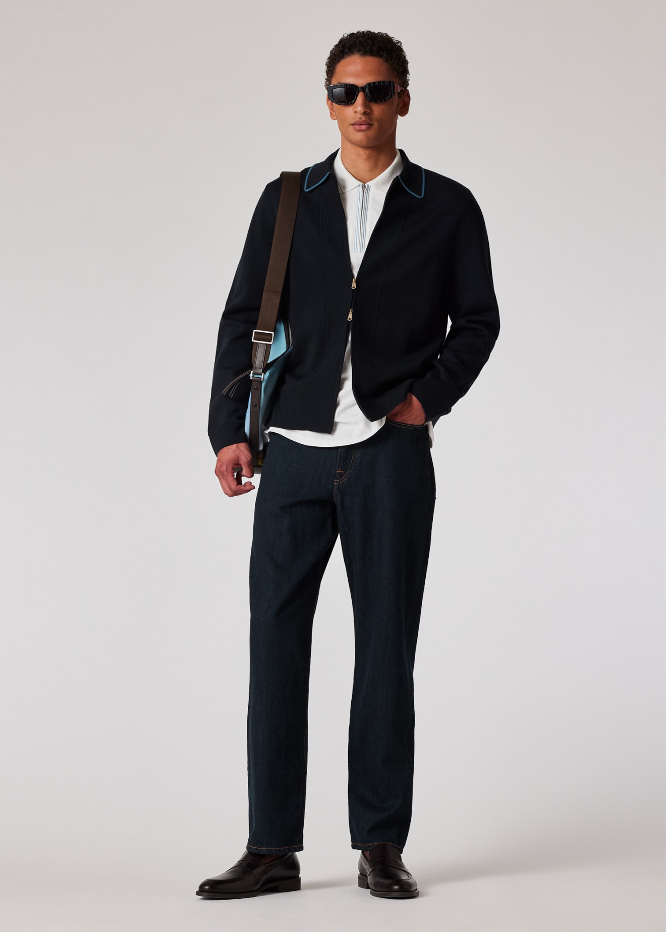Men s Navy Merino Wool Blend Zip Cardigan