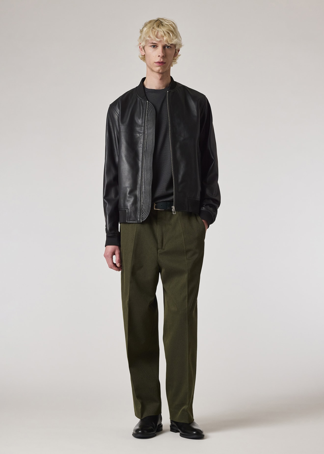 Model View -Black Leather Bomber Jacket Paul Smith