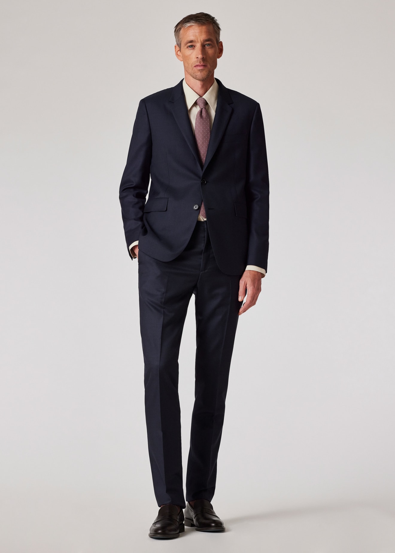 Model View - The Kensington - Slim-Fit Dark Navy Pin Dot Wool Suit Paul Smith