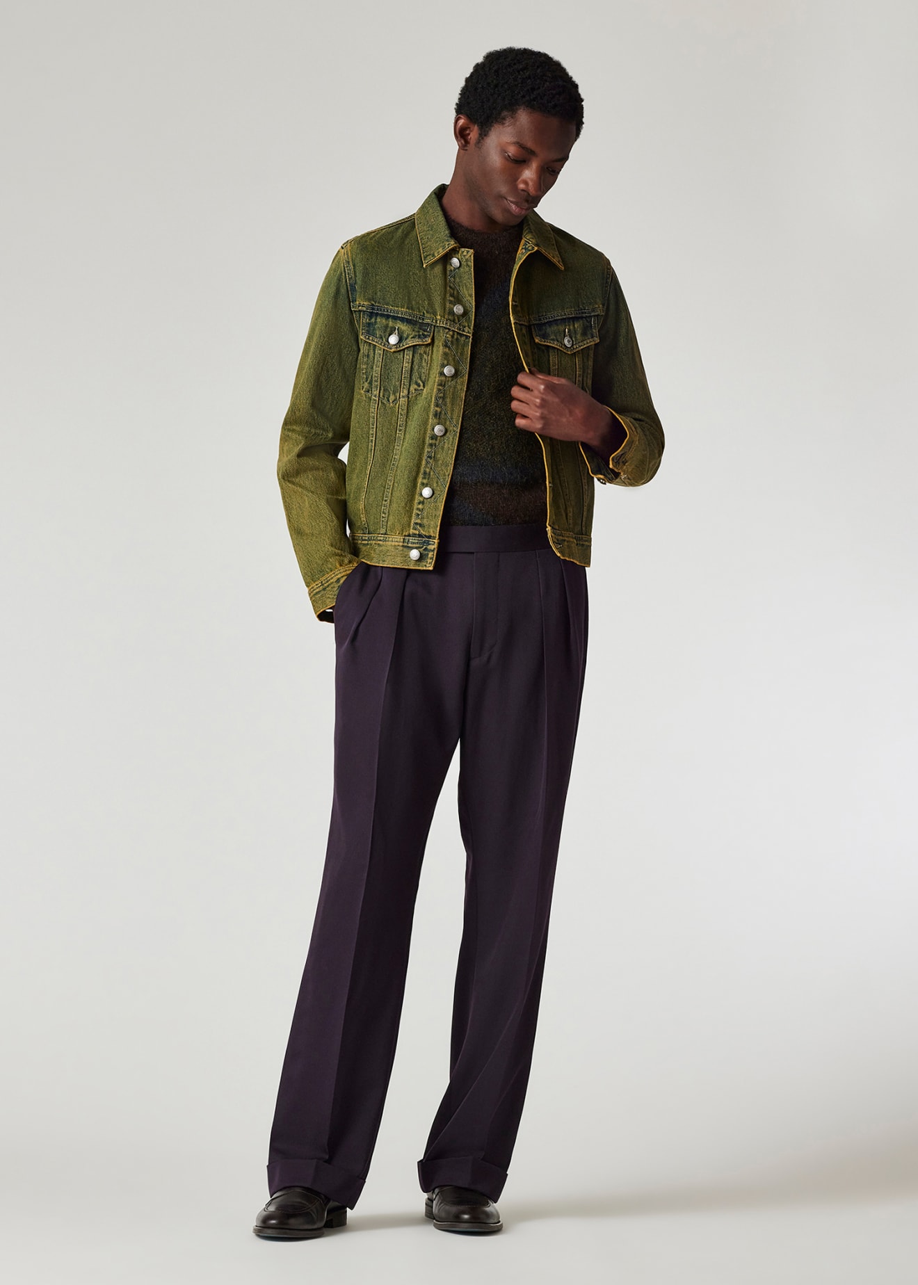 Model View - Green Overdyed Denim Trucker Jacket Paul Smith