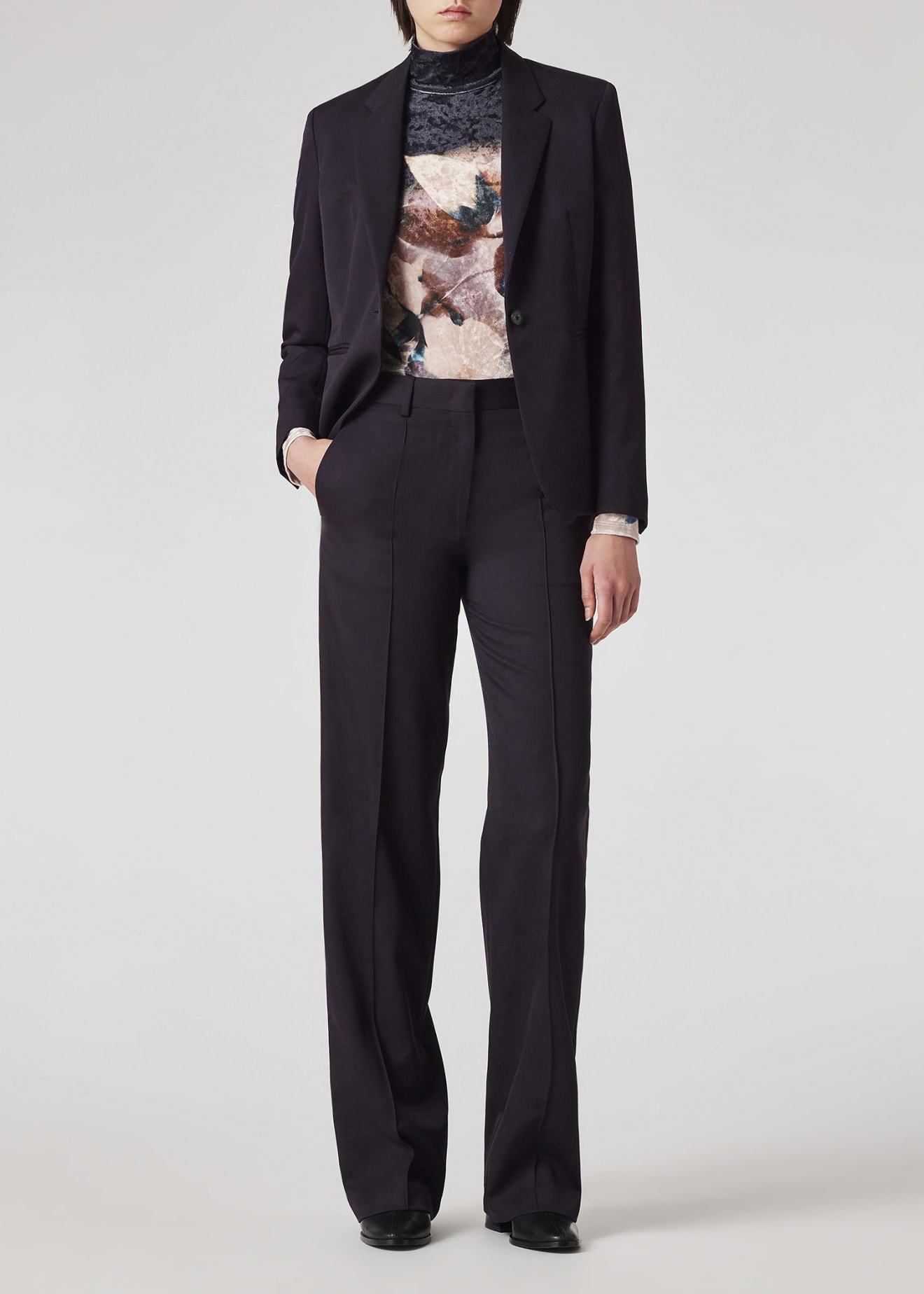 Women's Dark Purple One-Button Wool Blazer