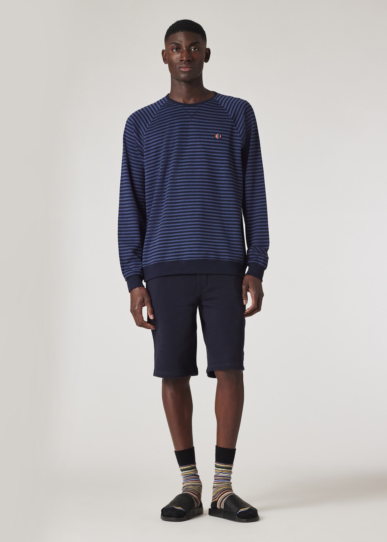 Navy Cotton Artist Stripe Lounge Shorts