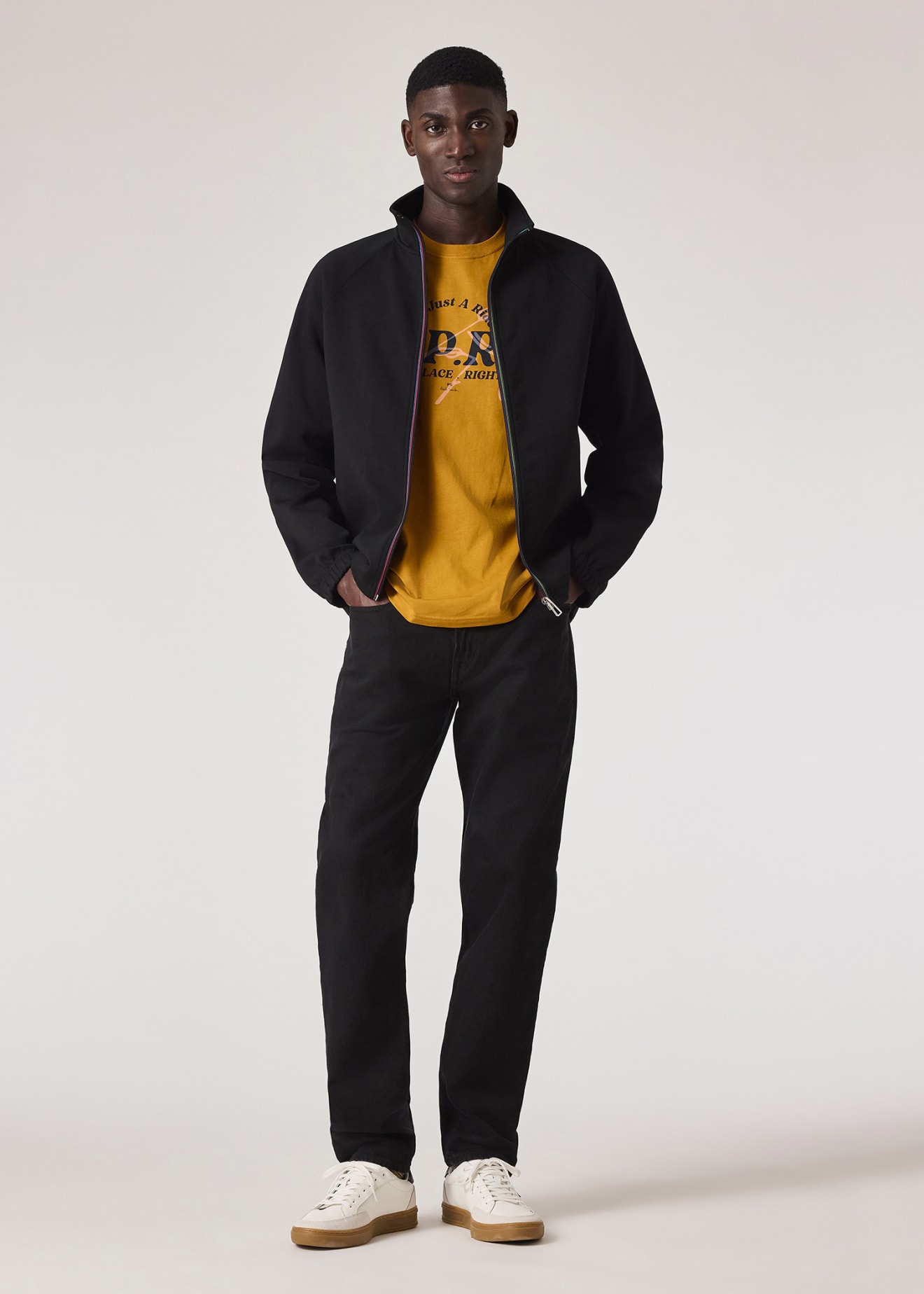 Yellow shirt black jacket hot sale