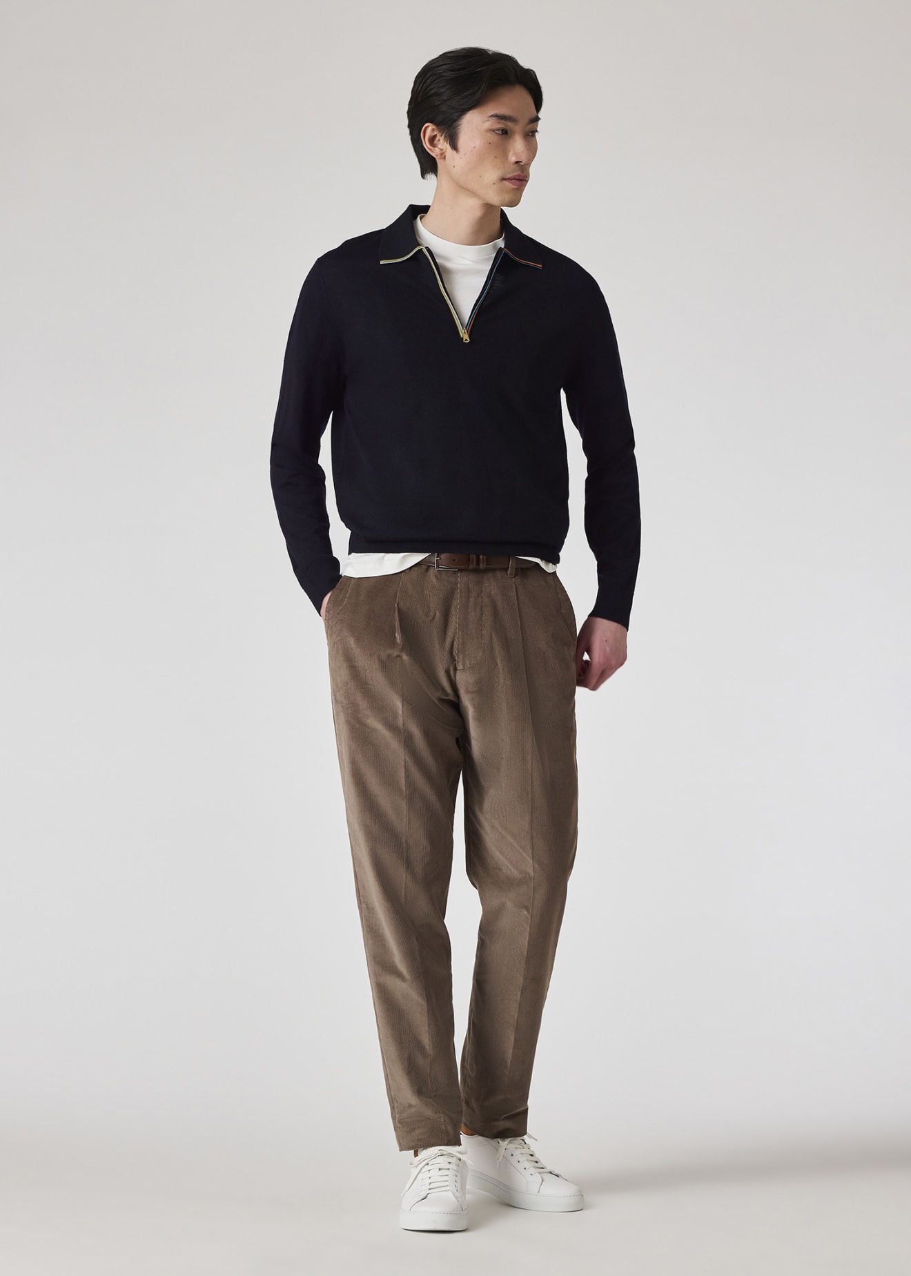 Navy Fly Knit Pencil Stripe Polo