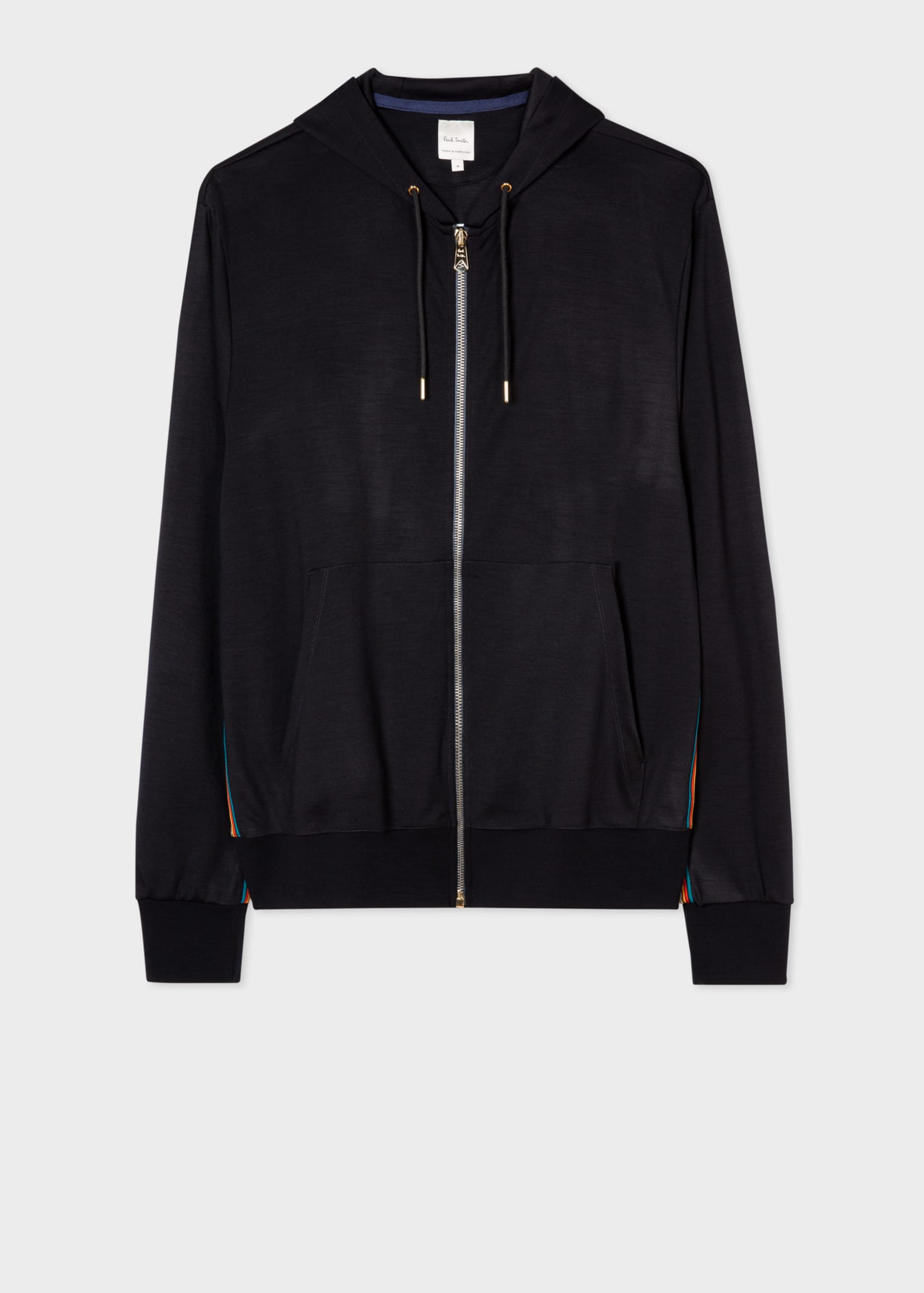 Men's Navy Zip-Front Washable Wool 'Signature Stripe' Hoodie