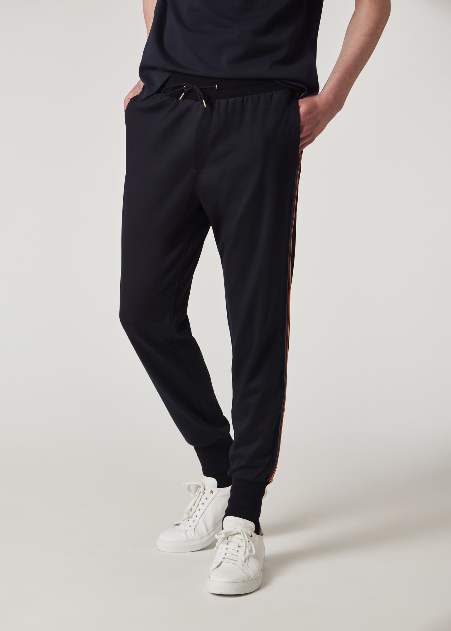 Men's Navy Washable Wool 'Signature Stripe' Sweatpants