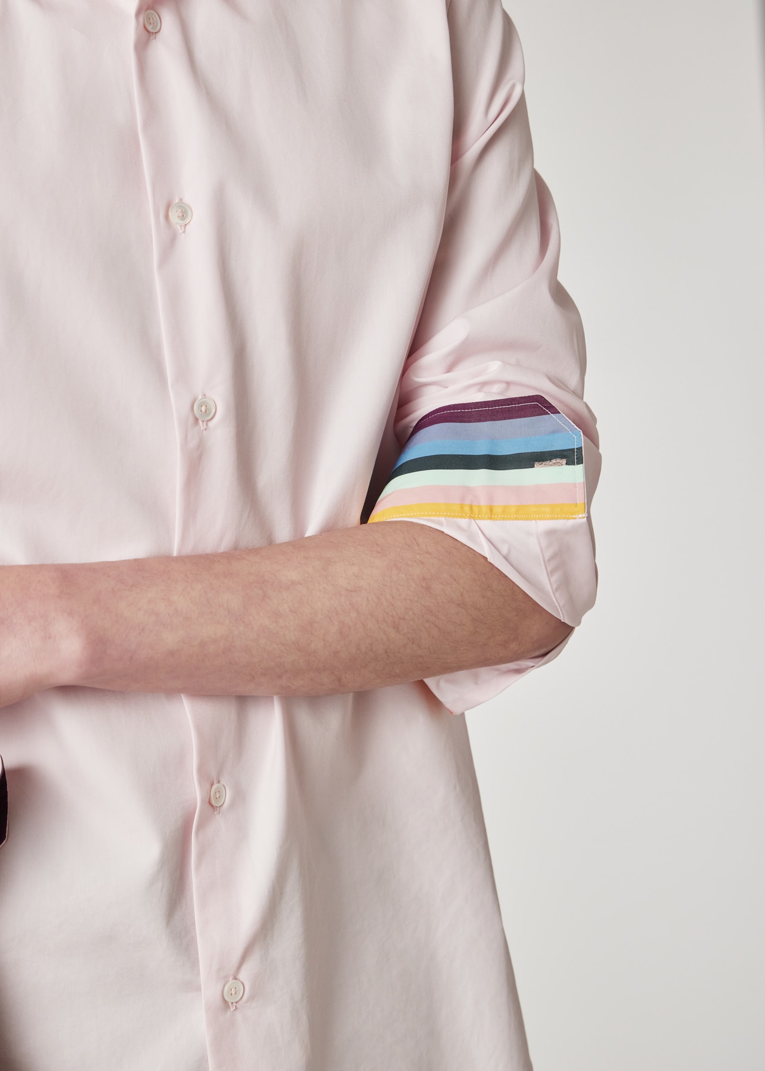 Men's Tailored-Fit Pink Cotton 'Artist Stripe' Cuff Shirt
