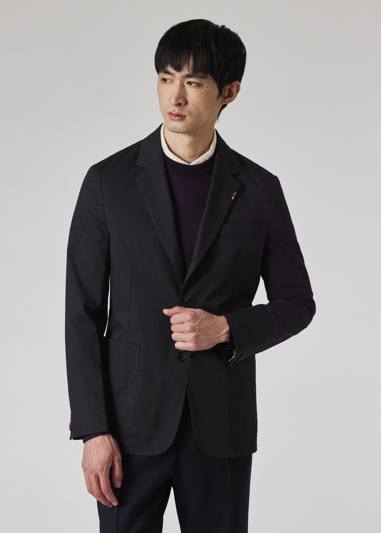 Men's Dark Navy Stretch-Cotton Twill Three-Button Blazer