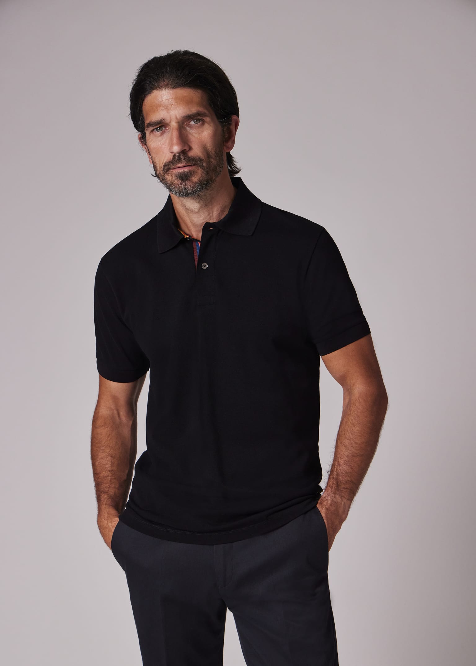Black Cotton 'Artist Stripe' Placket Polo Shirt