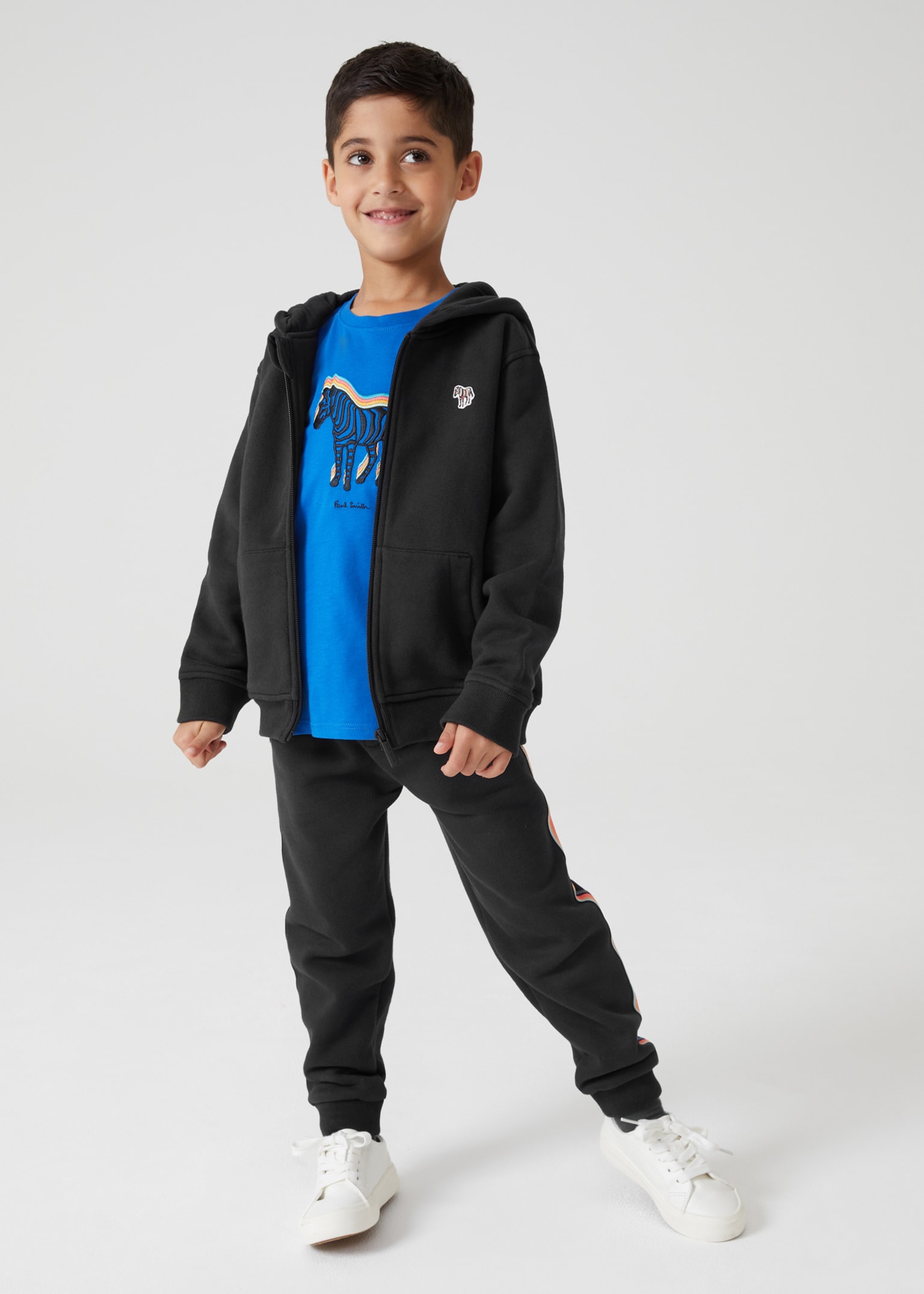 2-13 Years Black Zip-Up Zebra Logo Hoodie