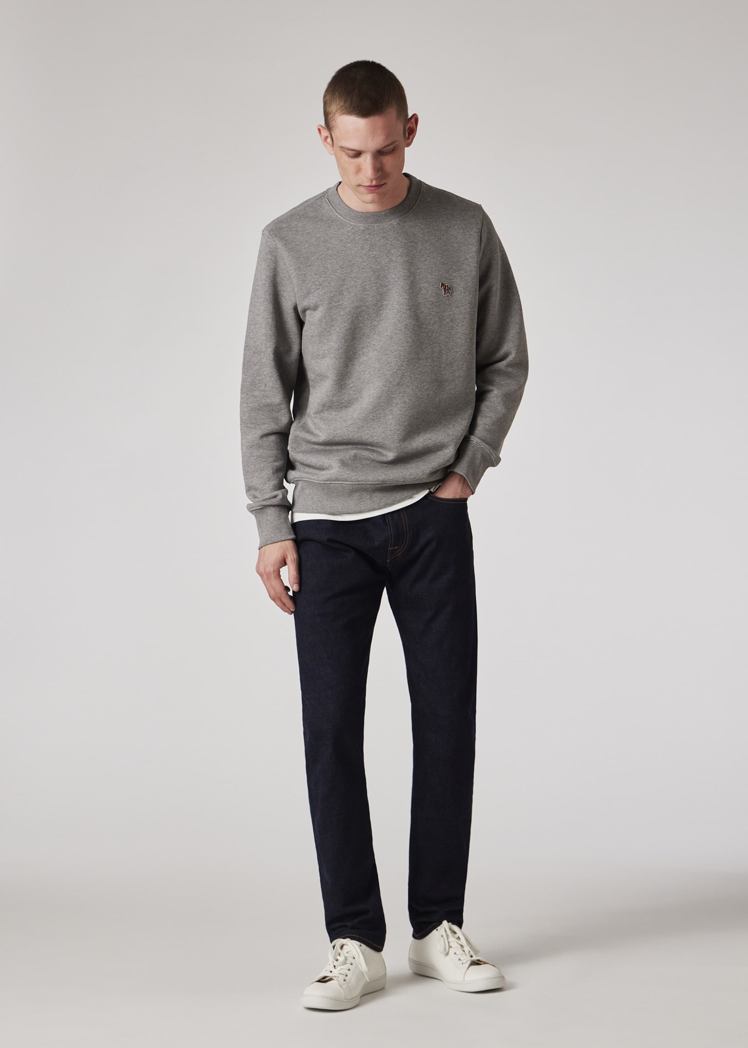 Men's Grey Cotton Zebra Logo Sweatshirt