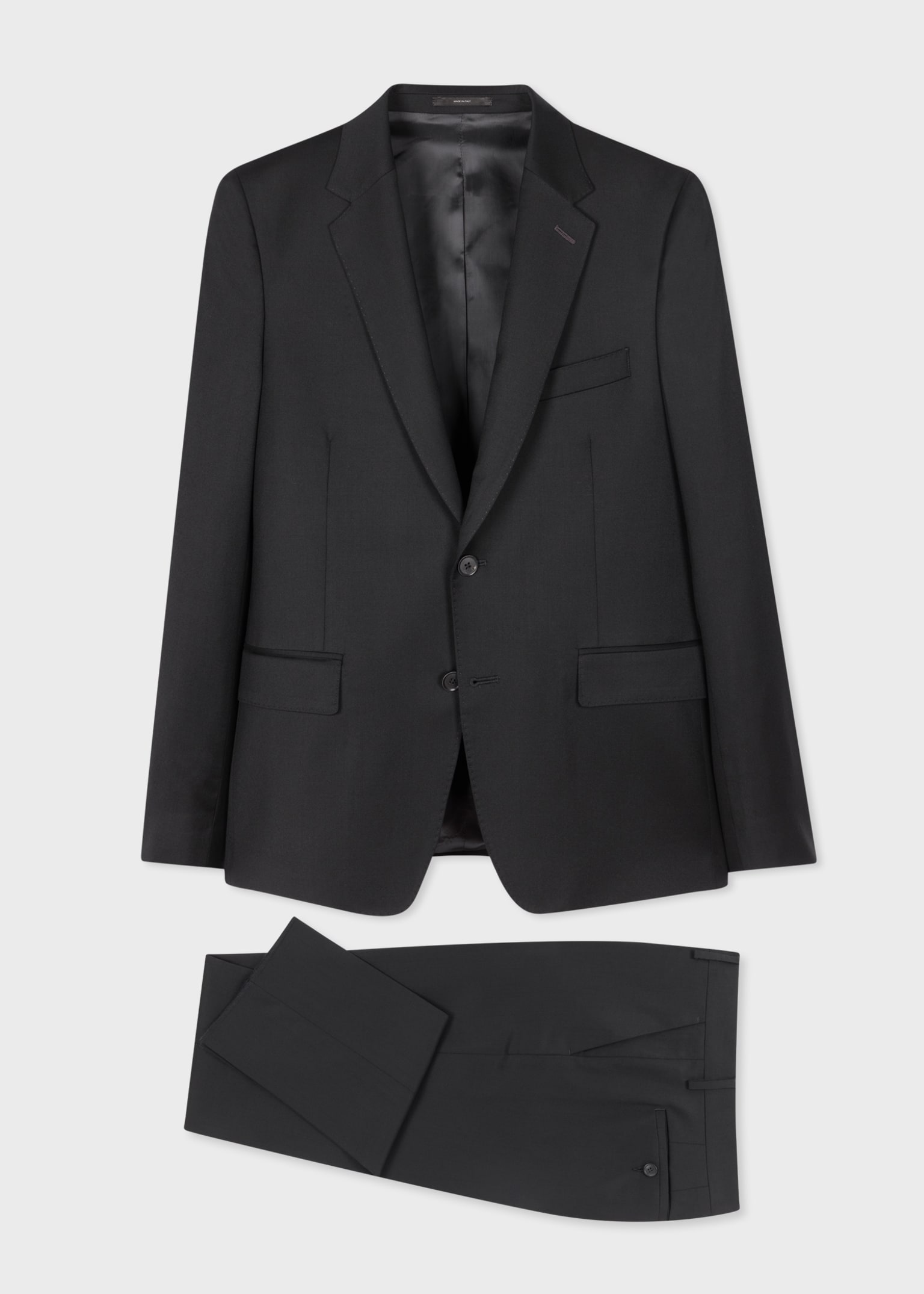 Men's Tailored-Fit Black Wool Twill Two-Button Suit
