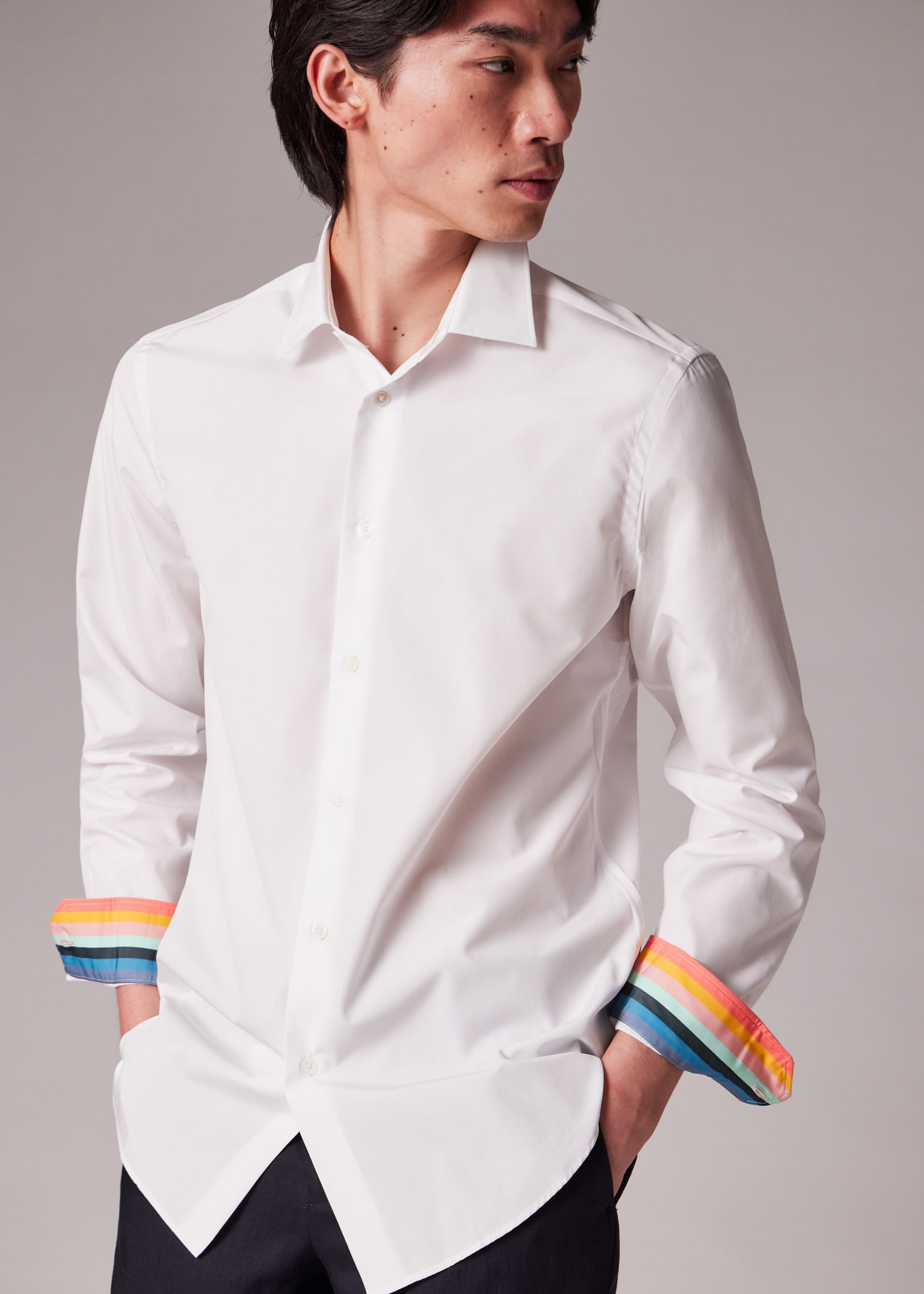 Men's Tailored-Fit White Cotton 'Artist Stripe' Cuff Shirt