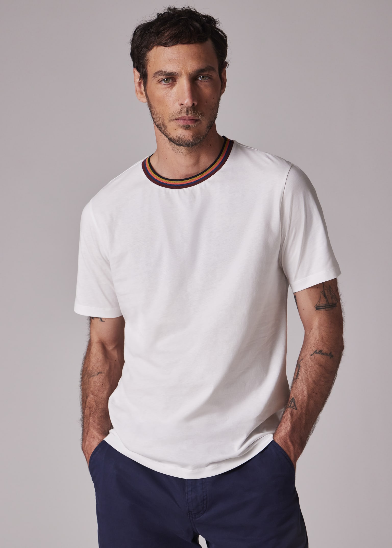 Men's 'Artist Stripe' Collar Cotton T-Shirt