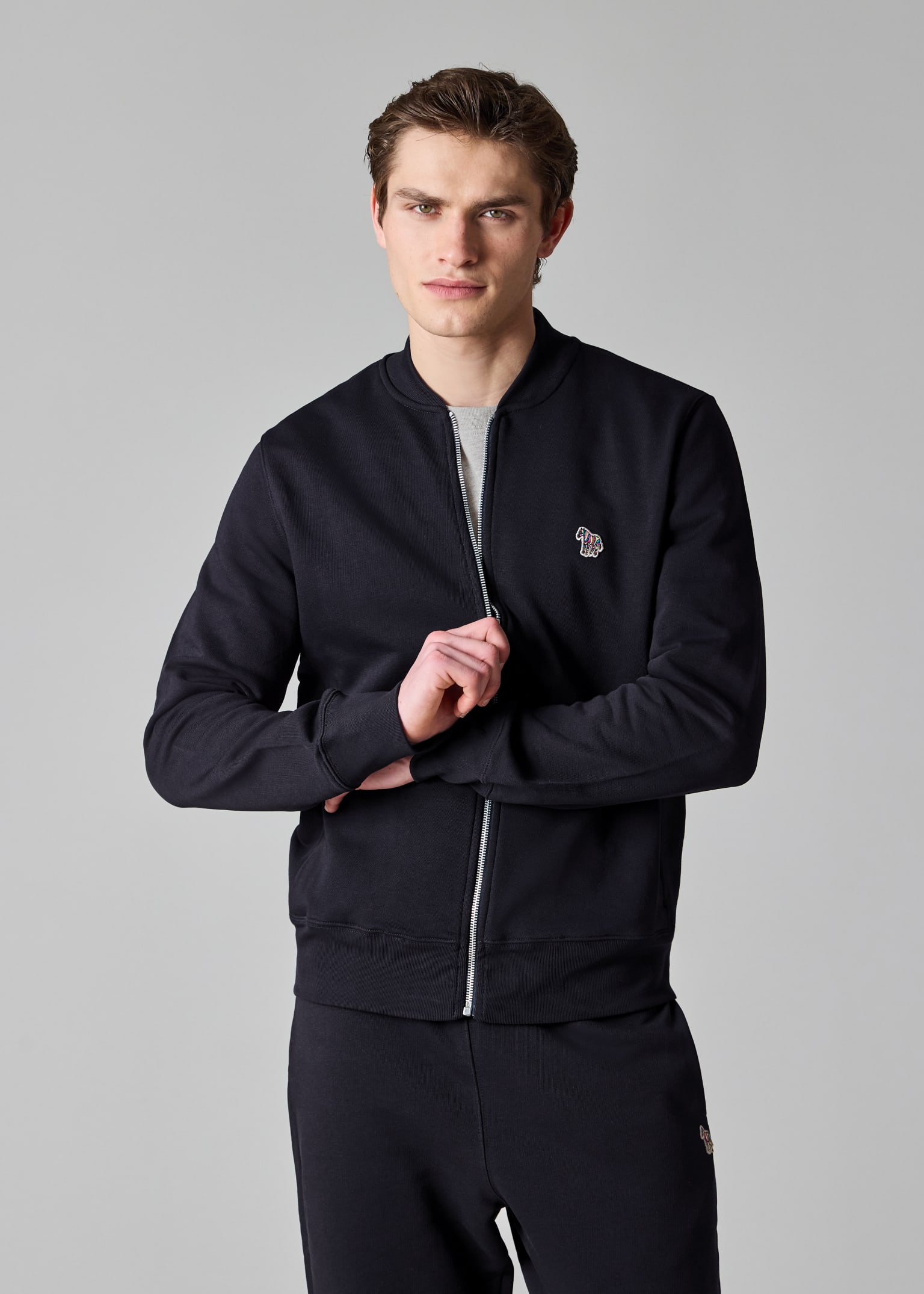 Men's Navy Cotton Zebra Logo Zip Sweatshirt