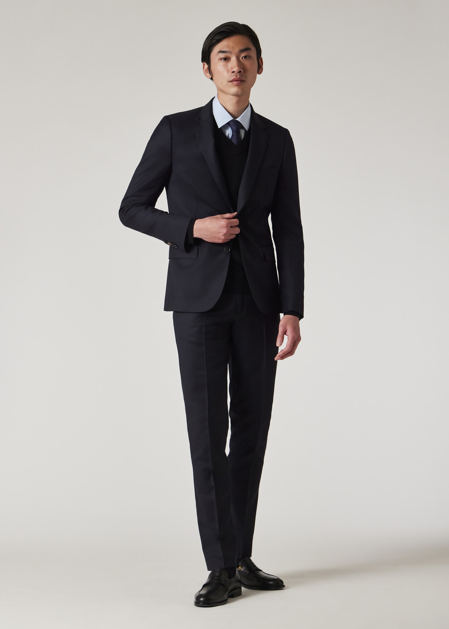「高評価！」注目のレビュ Navy Tailored-Fit Men's Wool Suit Two-Button Twill スーツ