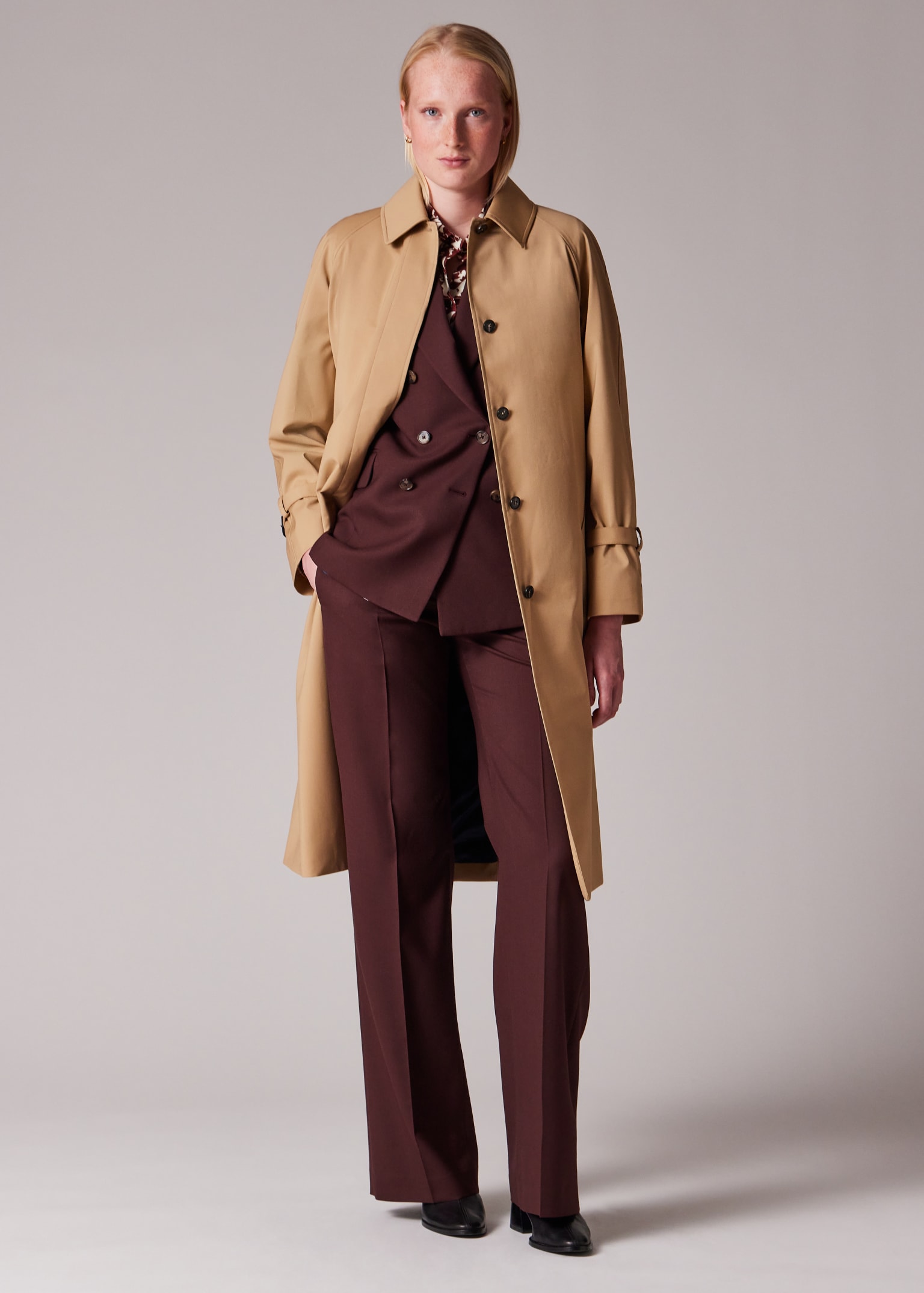 Women's Camel Wool Belted Trench Coat