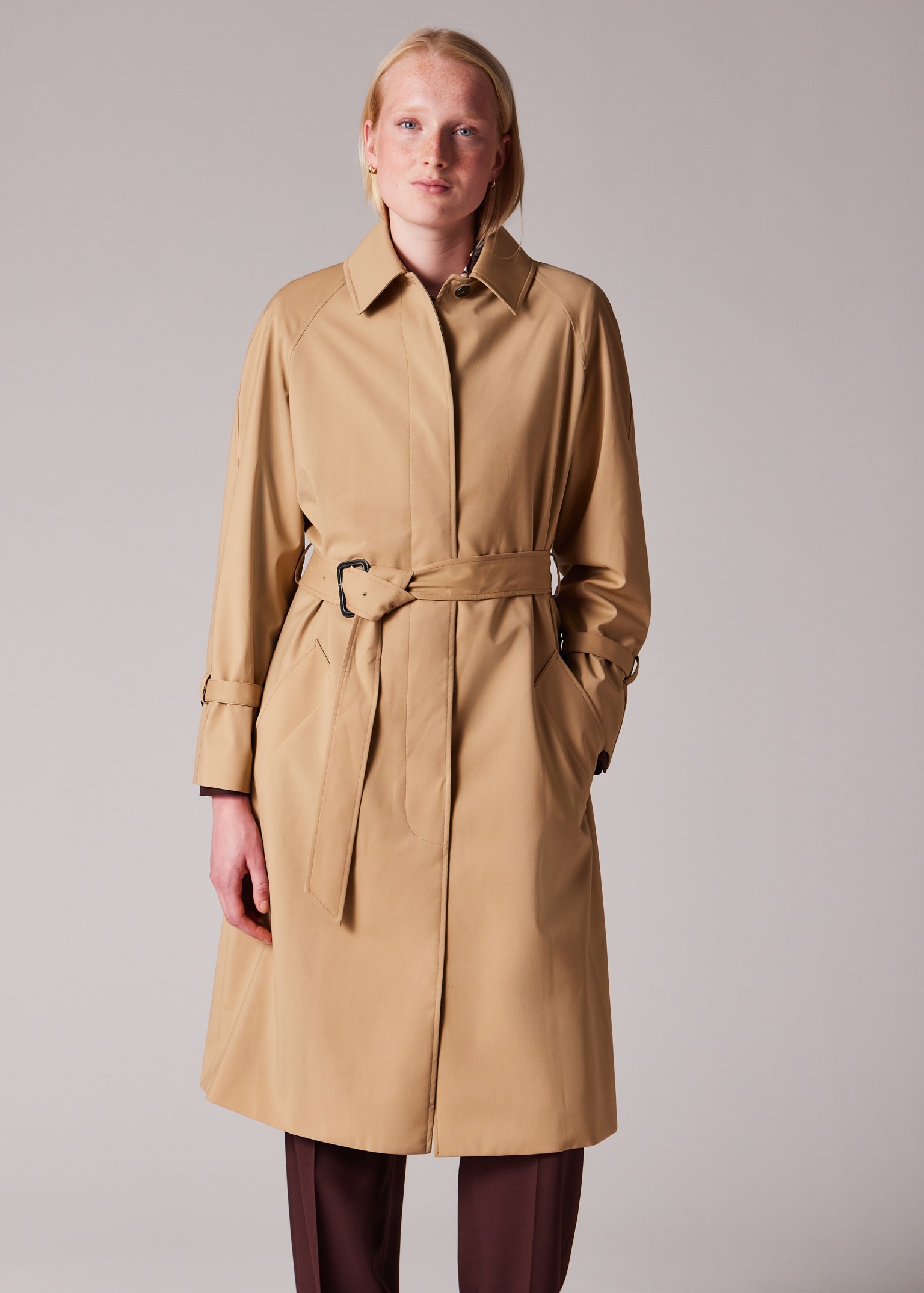 Women's Camel Wool Belted Trench Coat