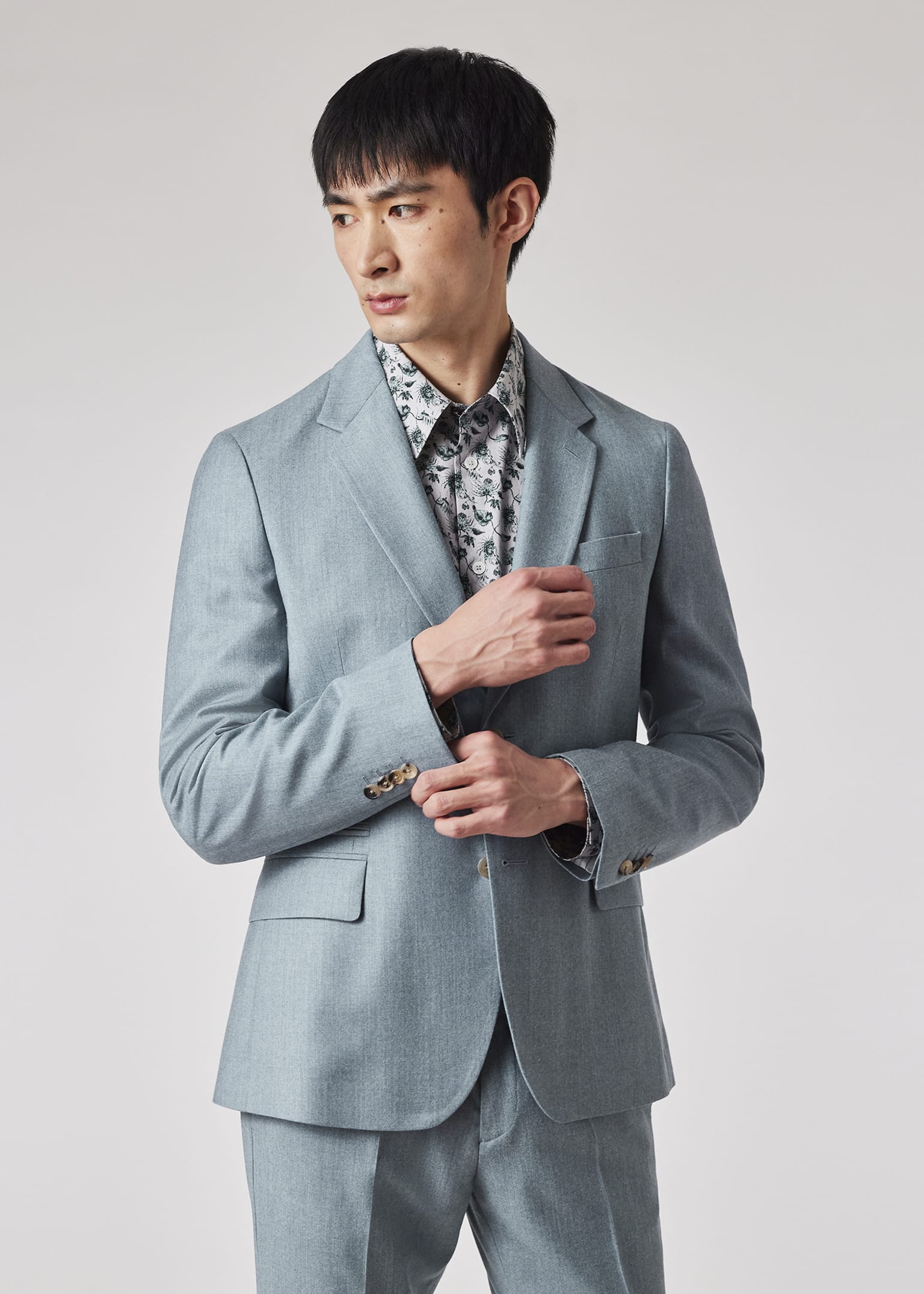 Paul Smith COLLECTION PIACENZAカシミア100% Men's Tailored-Fit Light Blue Overdyed Wool-Cashmere Flannel Blazer