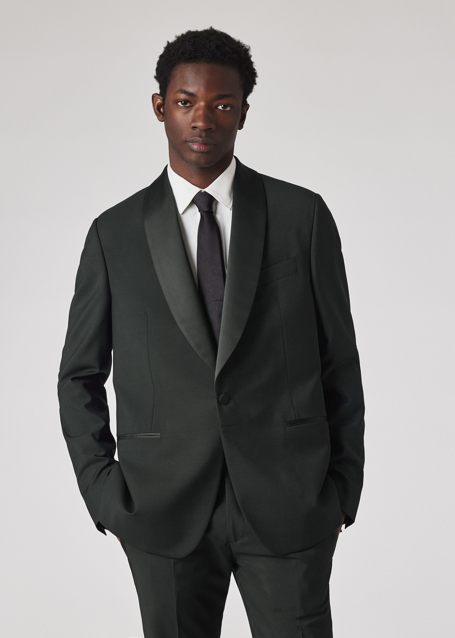 Men's Tailored-Fit Dark Green Wool-Mohair Evening Blazer