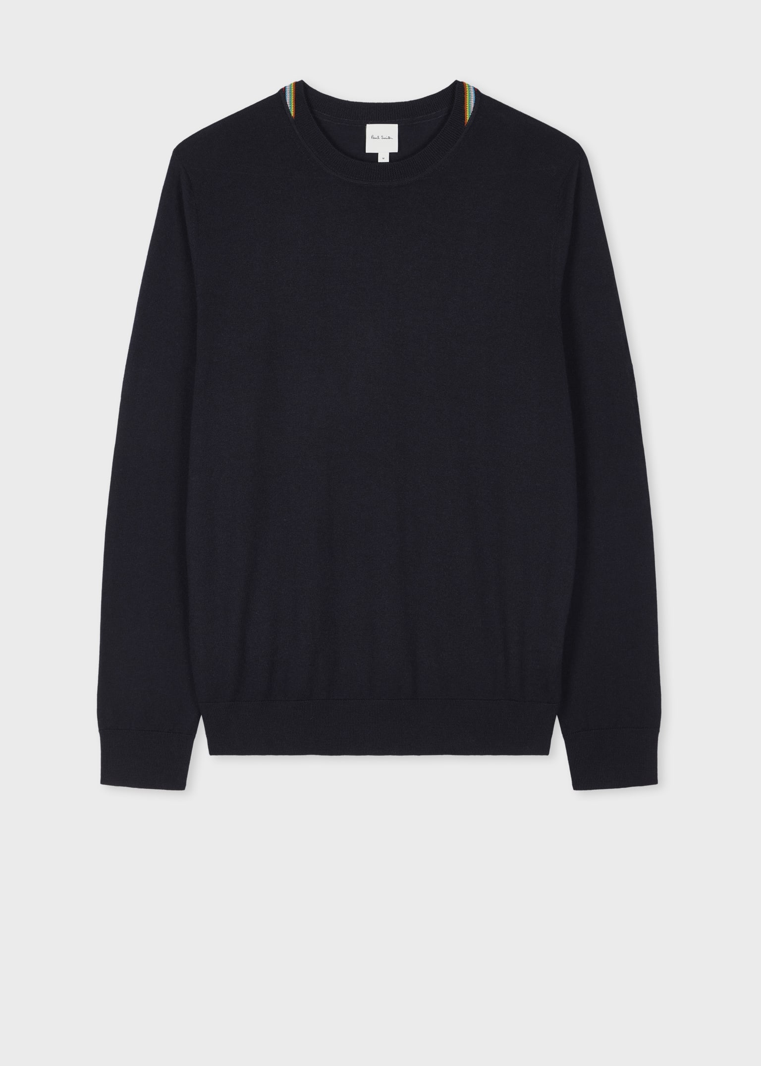 【関税込み】Paul Smith ネイビー ロゴ刺繍 フーディ Men's Dark Navy Washable Wool 'Signature Stripe' Collar Sweater