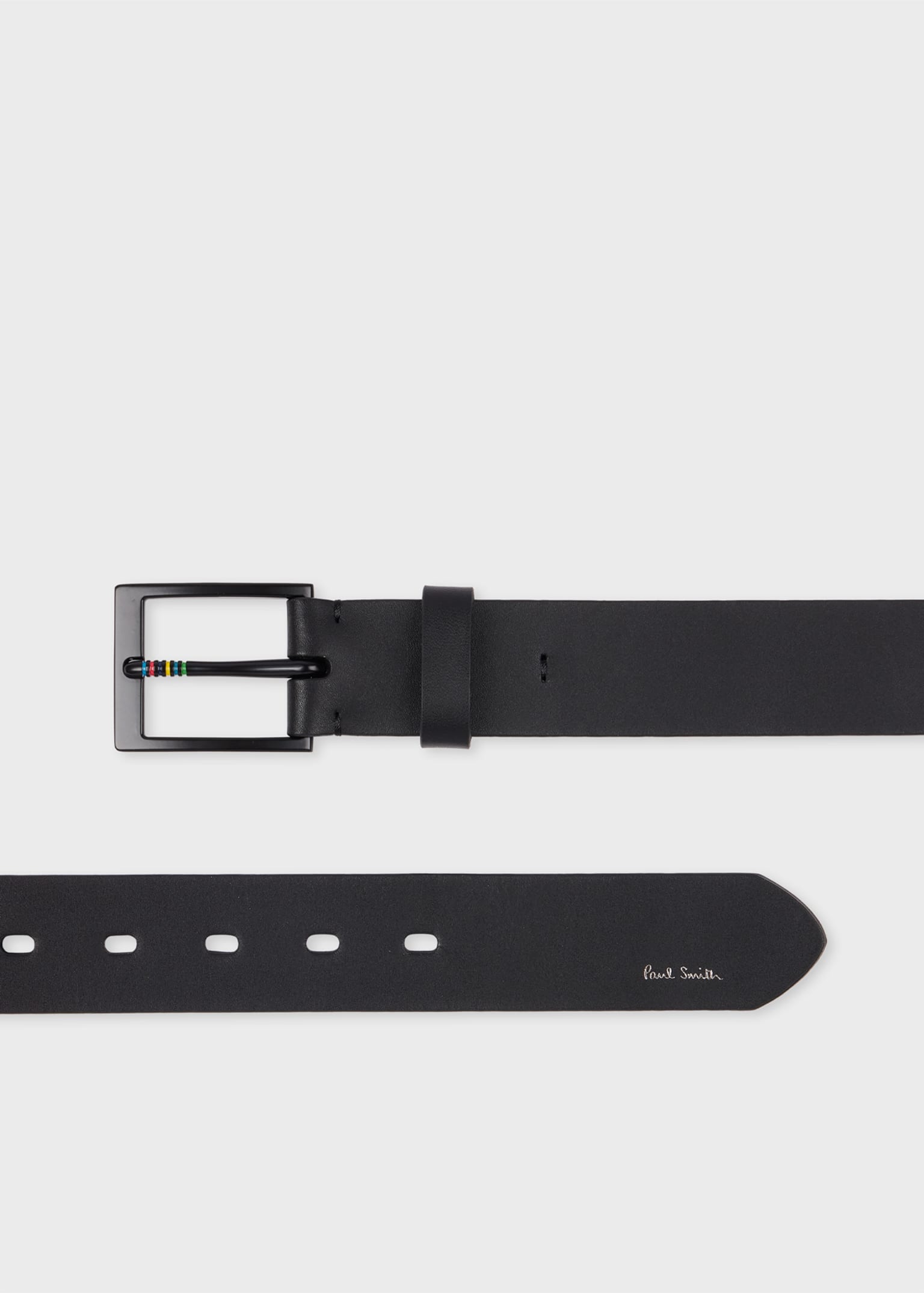 Black Leather 'Sports Stripe' Belt