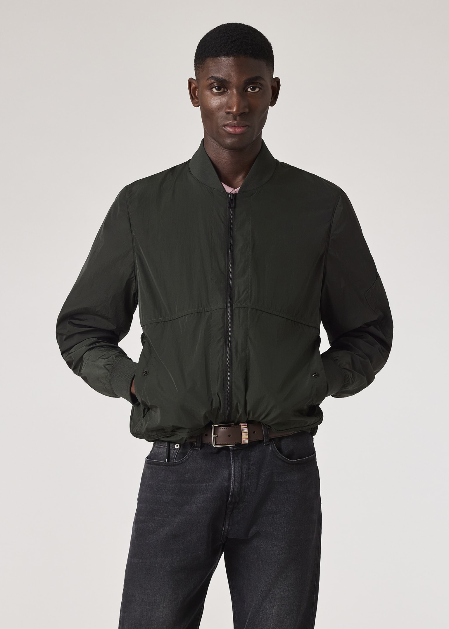 Men's Dark Green Recycled-Nylon Bomber Jacket