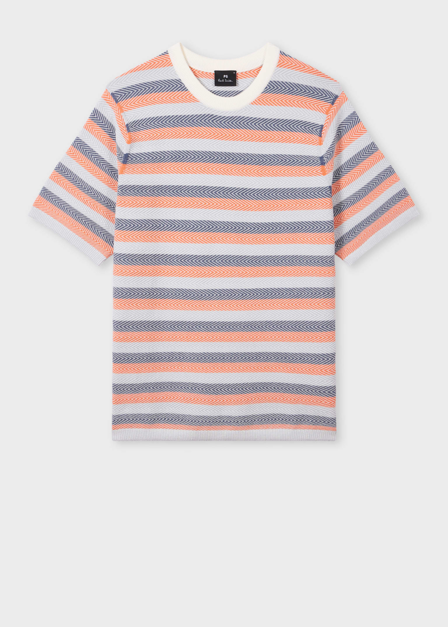 Men's Blue And Orange Textured Stripe Knitted T-Shirt
