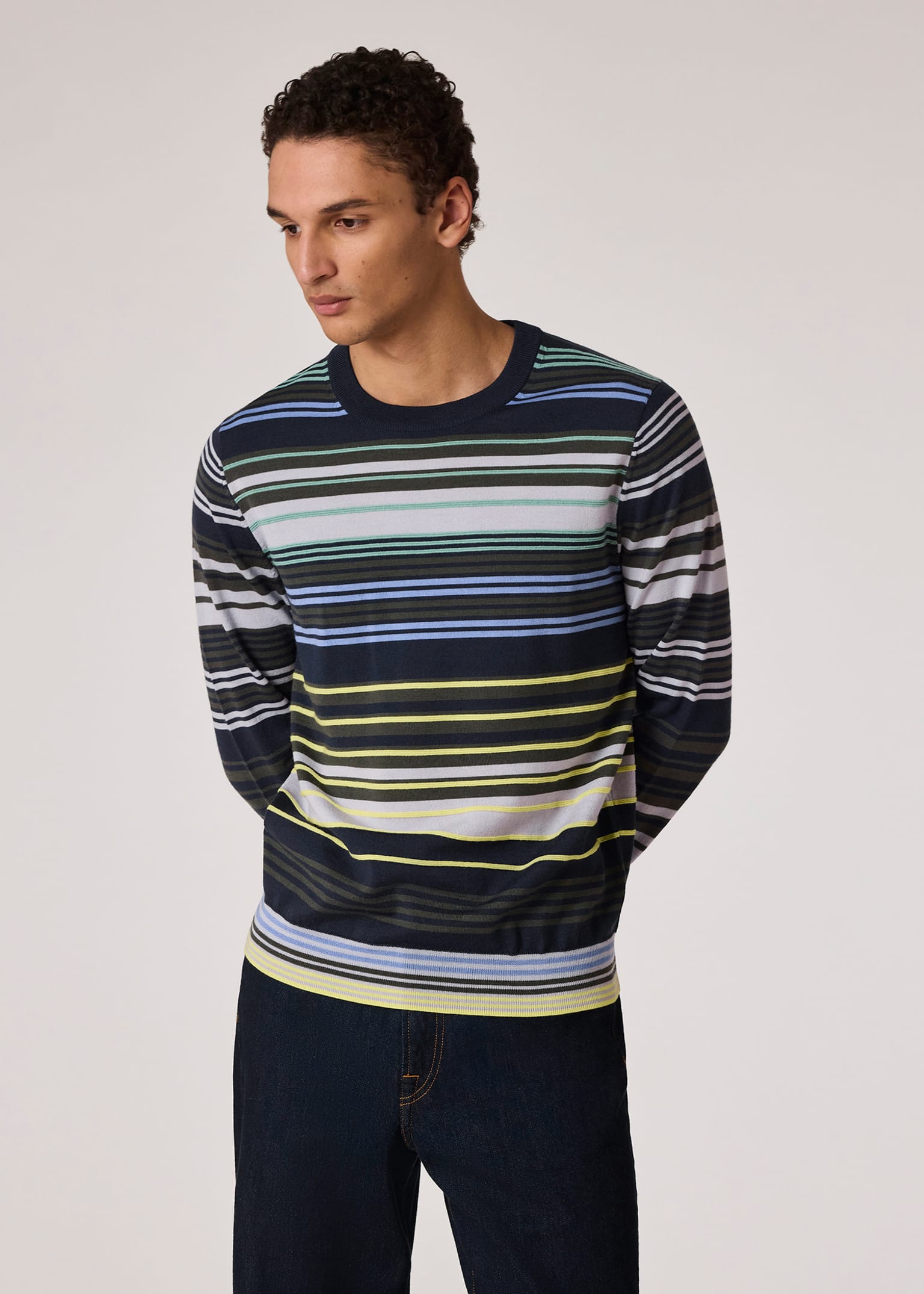 パーカー・フーディ Paul Smith Merino Wool Jersey With Striped Detailing Men's Multi-Stripe Merino Wool Sweater