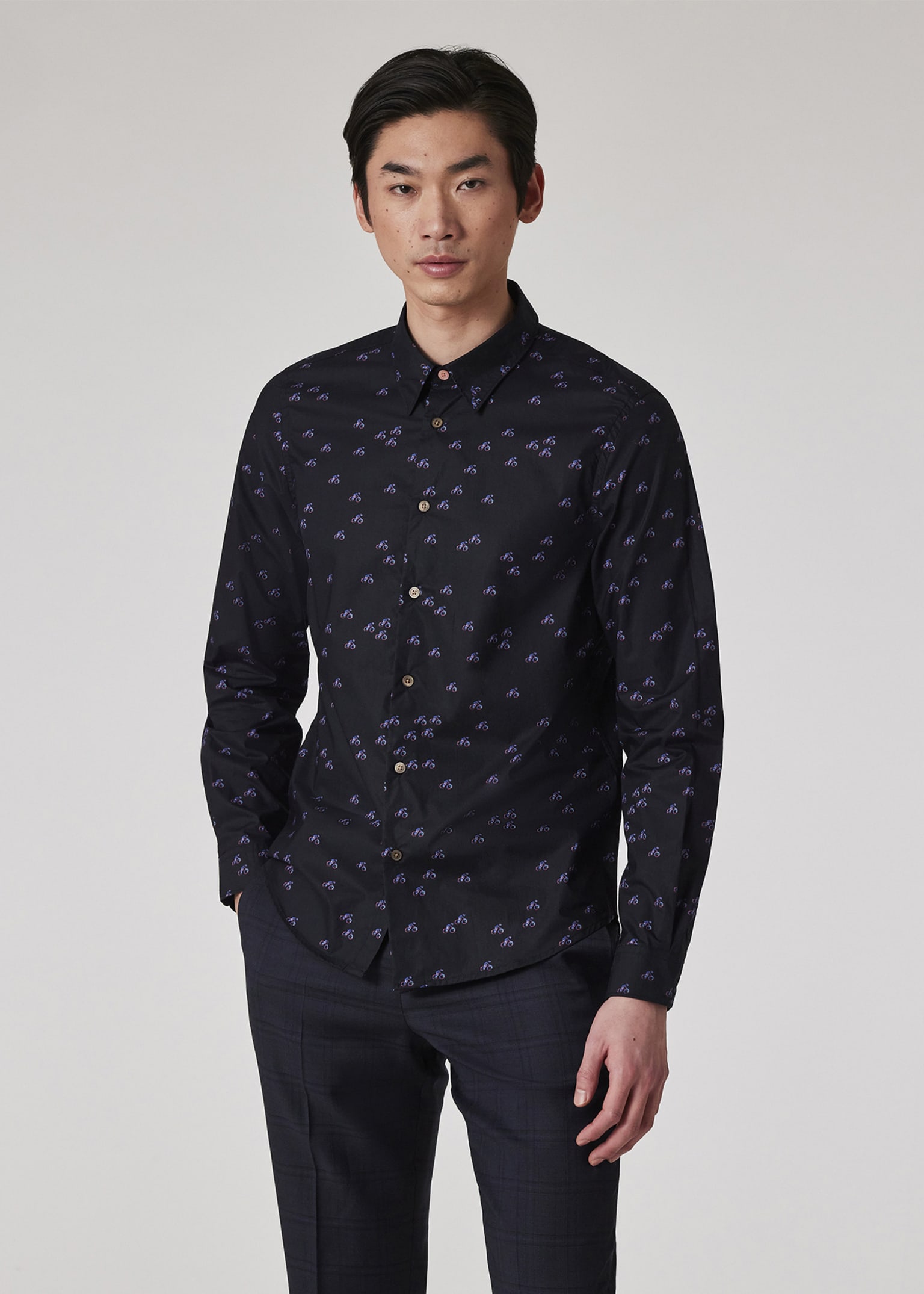 Tシャツ・カットソー Paul Smith MENS S/C TAILORED FIT SHIRT Men's Tailored-Fit White And Blue 'Textured Floral' Print Shirt