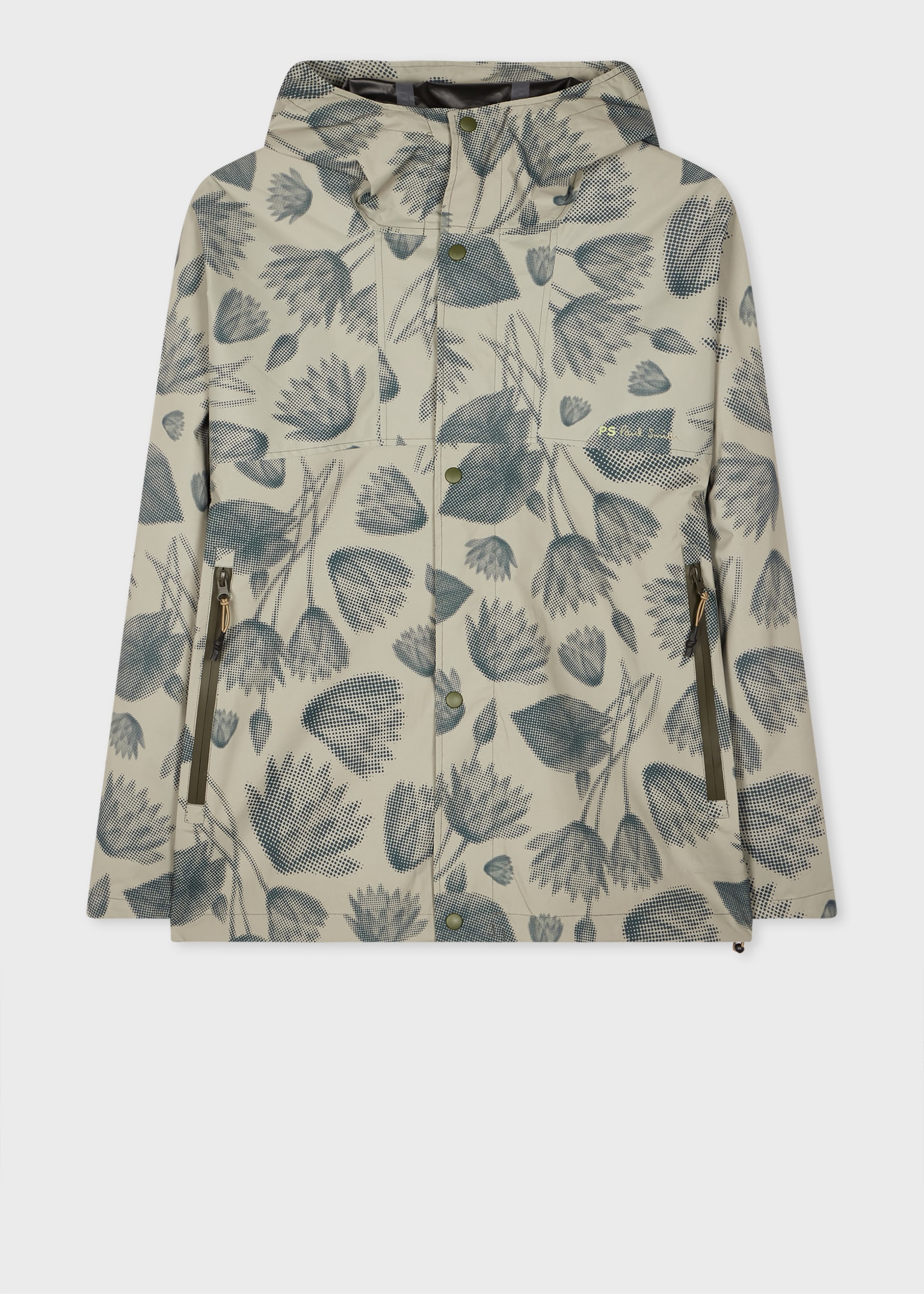 Men's Khaki 'Half Tone Floral' Print Recycled-Polyester Jacket