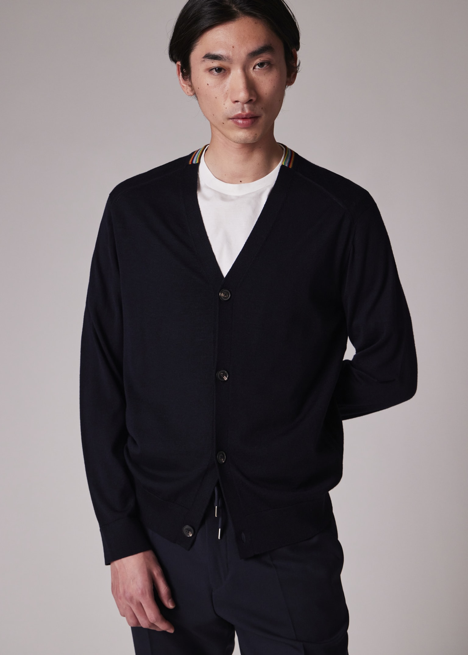 Paul Smith ネイビー カーディガン Dark Navy Washable Wool 'Signature Stripe' Cardigan