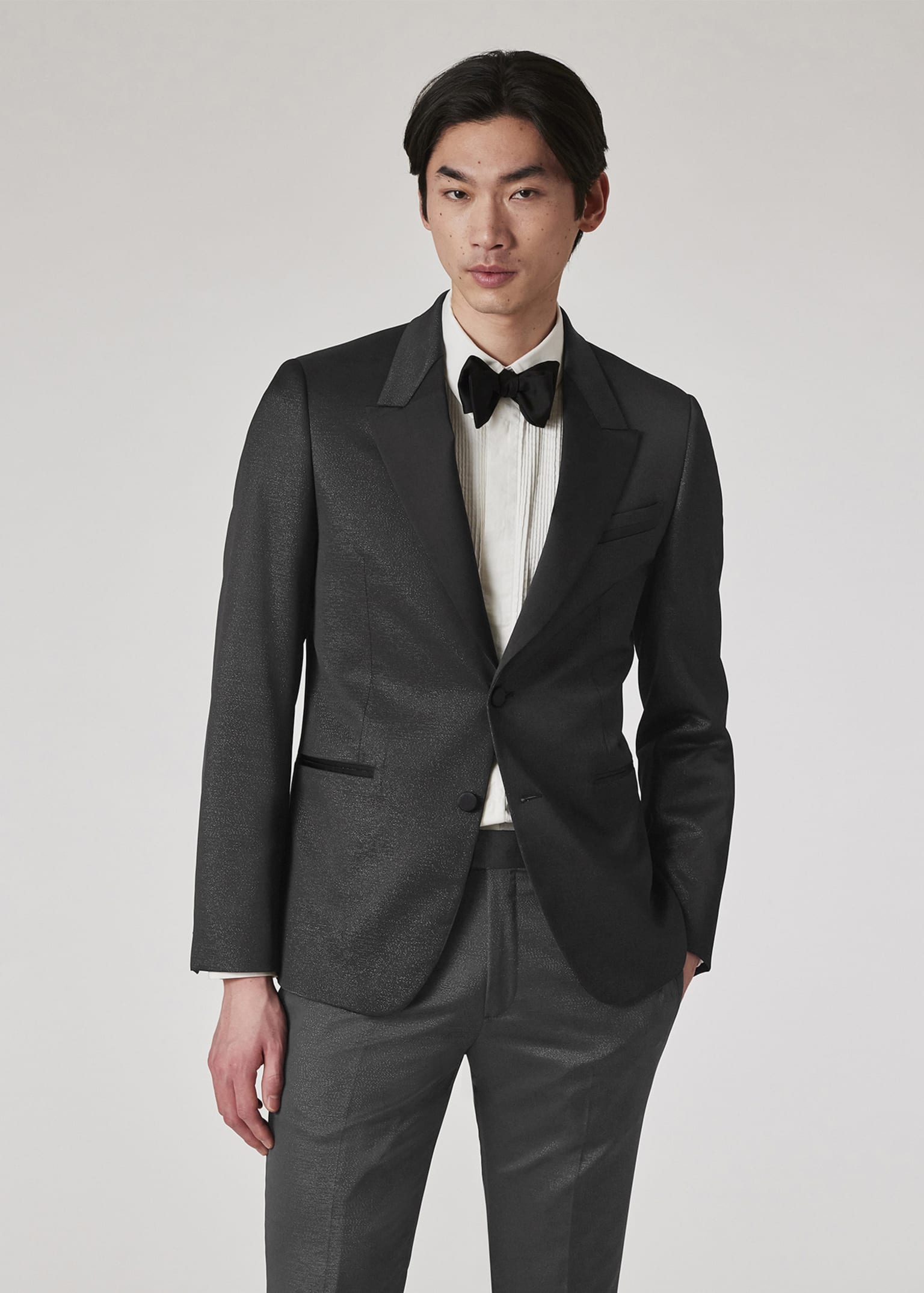 Men's Tailored-Fit Black Glitter Wool-Blend Evening Blazer