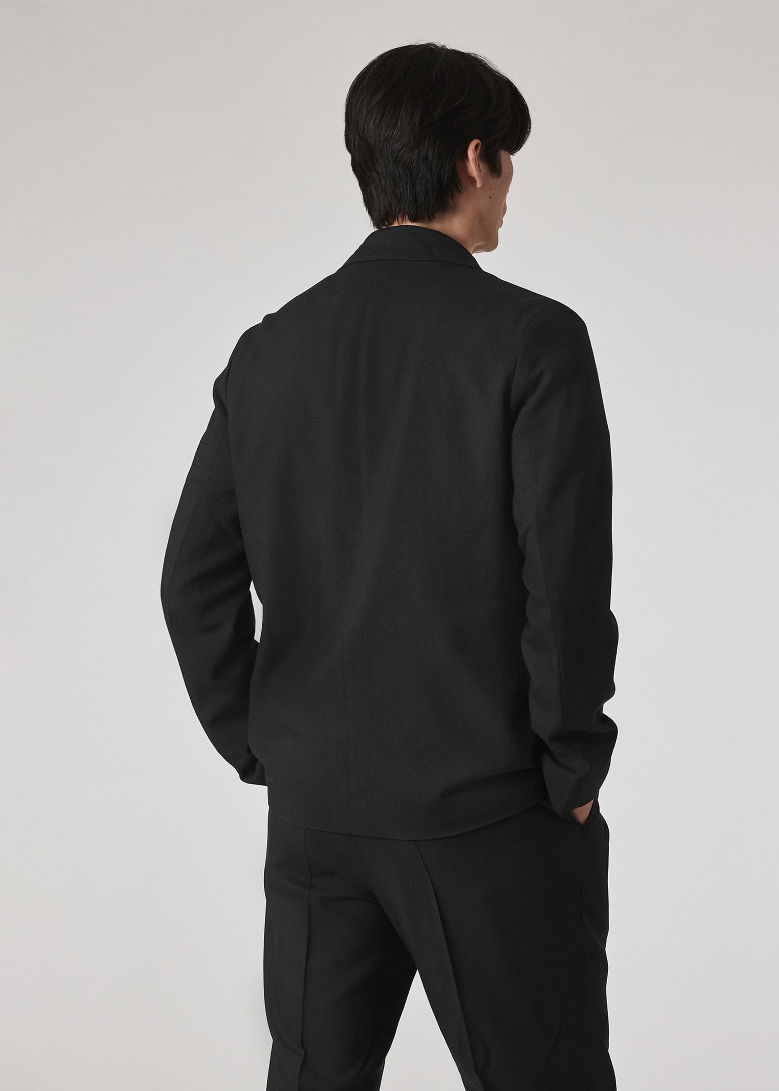 Men's Black Two-Ply Hopsack Wool Work Jacket