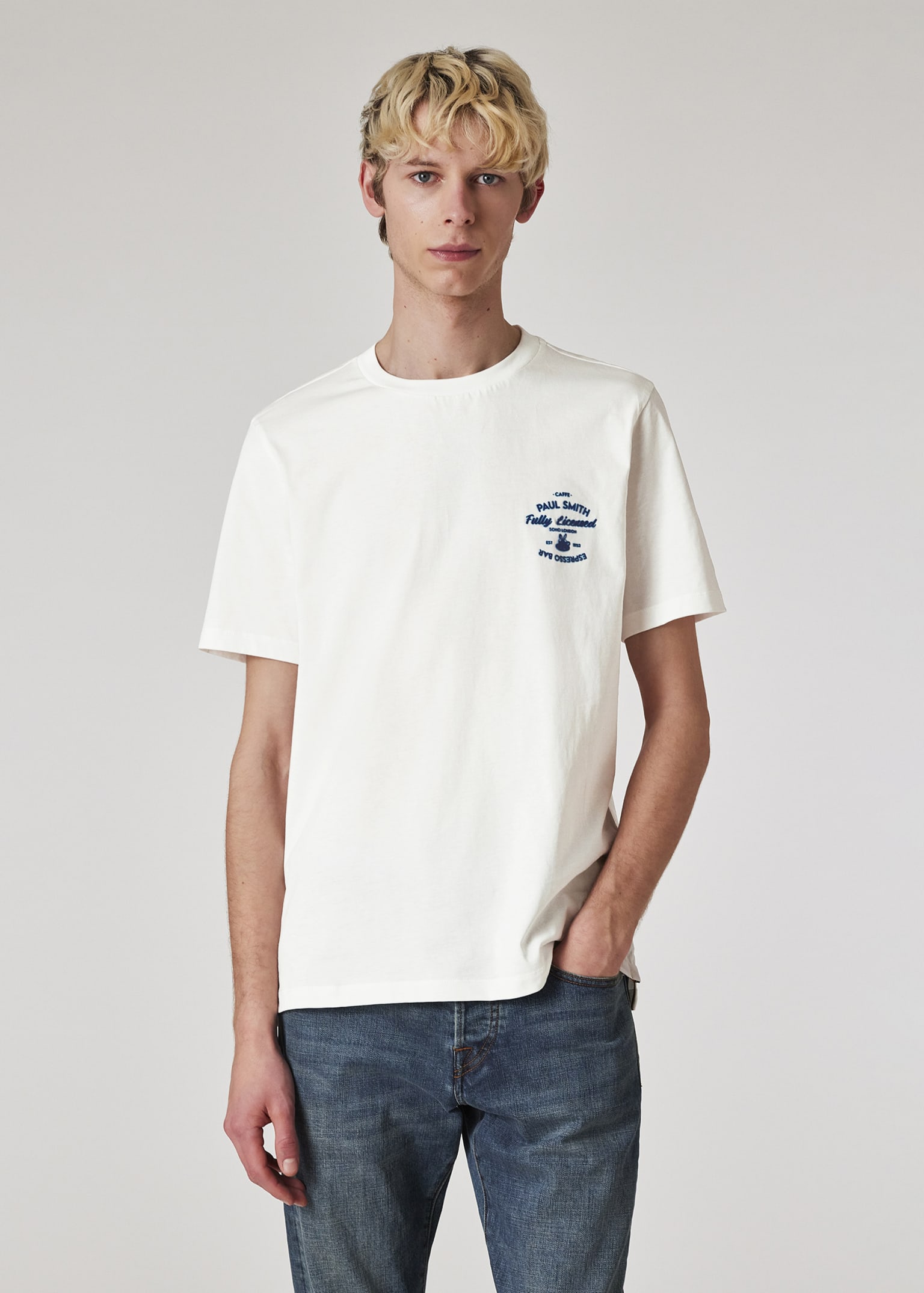 【関税&送料込】Paul Smith Espresso Bar Print T-Shirt Men's White 'Espresso Bar' Print Cotton T-Shirt