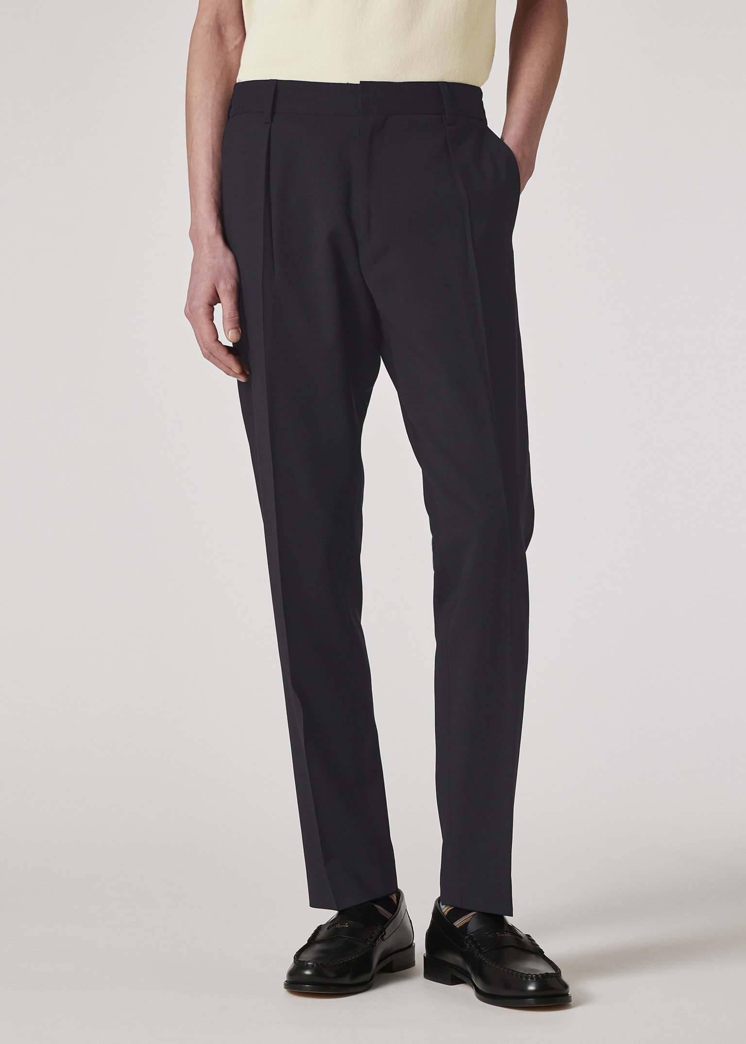 Paul Smith カシミヤ ウール スラックス ネイビー Men's Navy Bi-Stretch Wool Trousers
