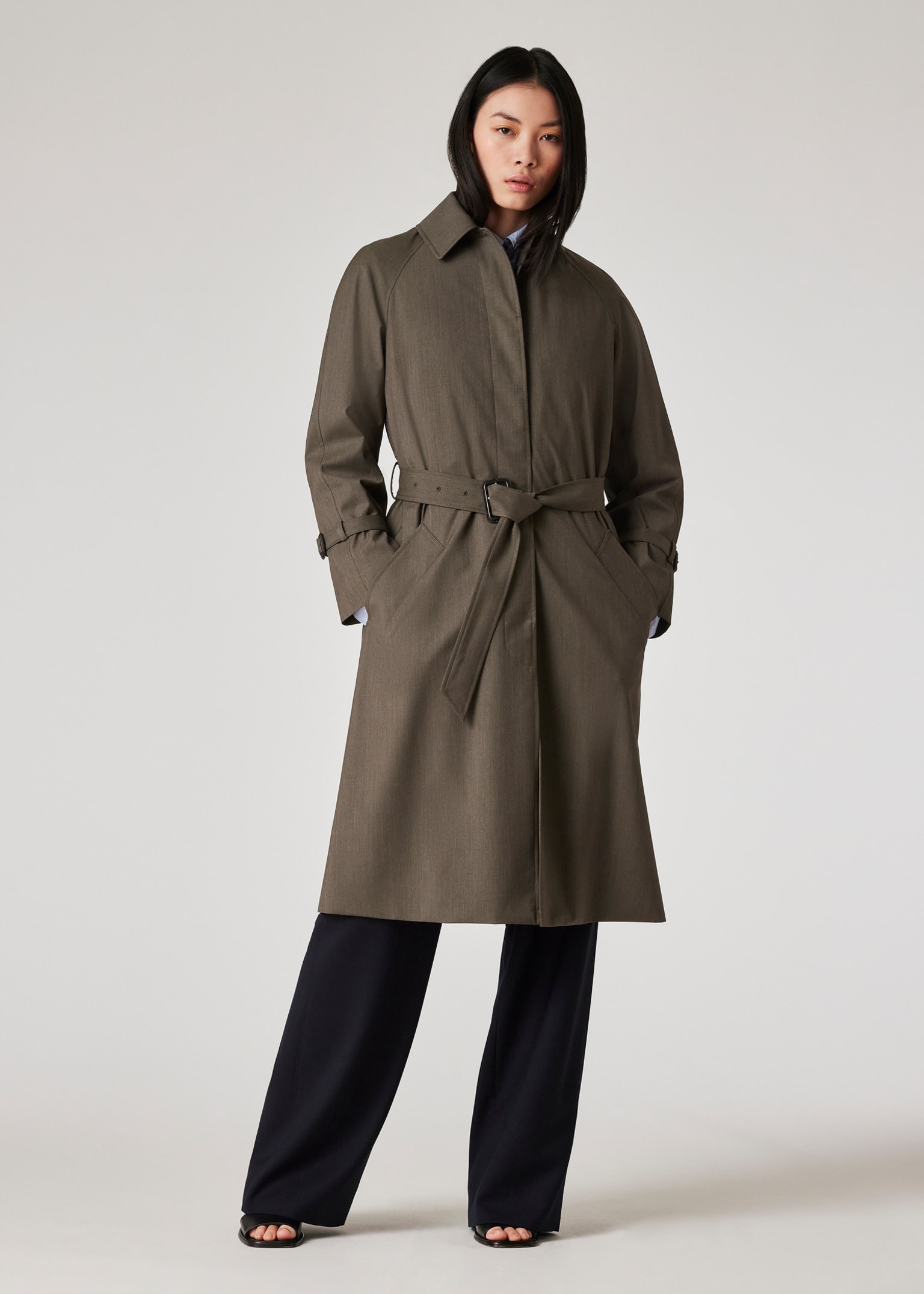 Women's Grey Mélange Belted 'Storm System' Mac Coat