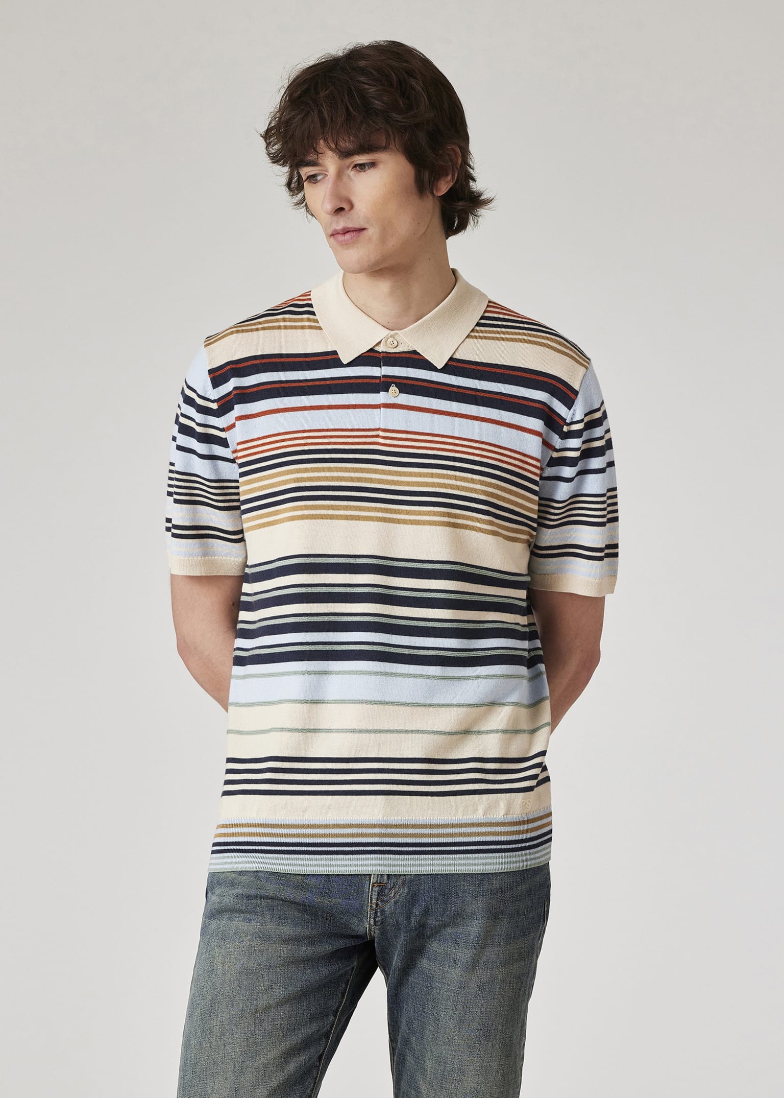 Tシャツ・カットソー Paul Smith POLO SHIRT WITH VERTICAL STRIPES Men's Ecru Multi-Stripe Merino Wool Polo Shirt